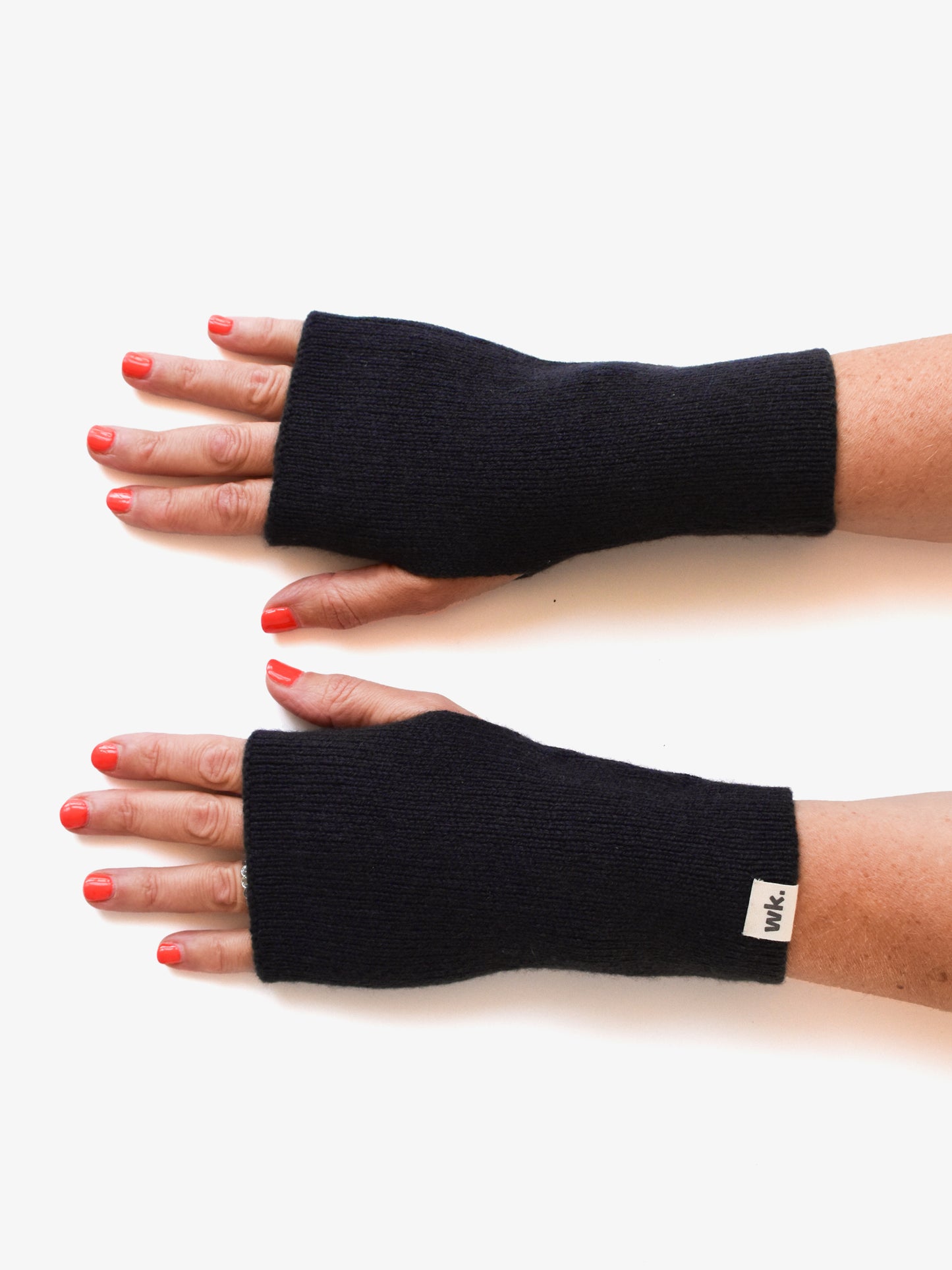 navy knitted merino wool fingerless mittens - Woolkind