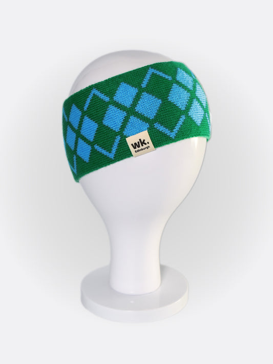 Scottish argyle wool head warmer in blue and green - Woolkind