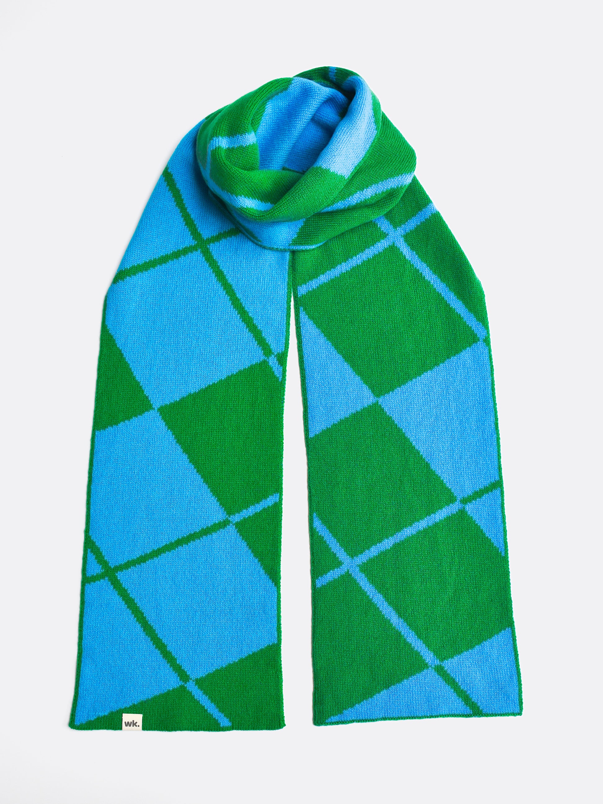 green and blue knitted argyle merino wool scarf - Woolkind