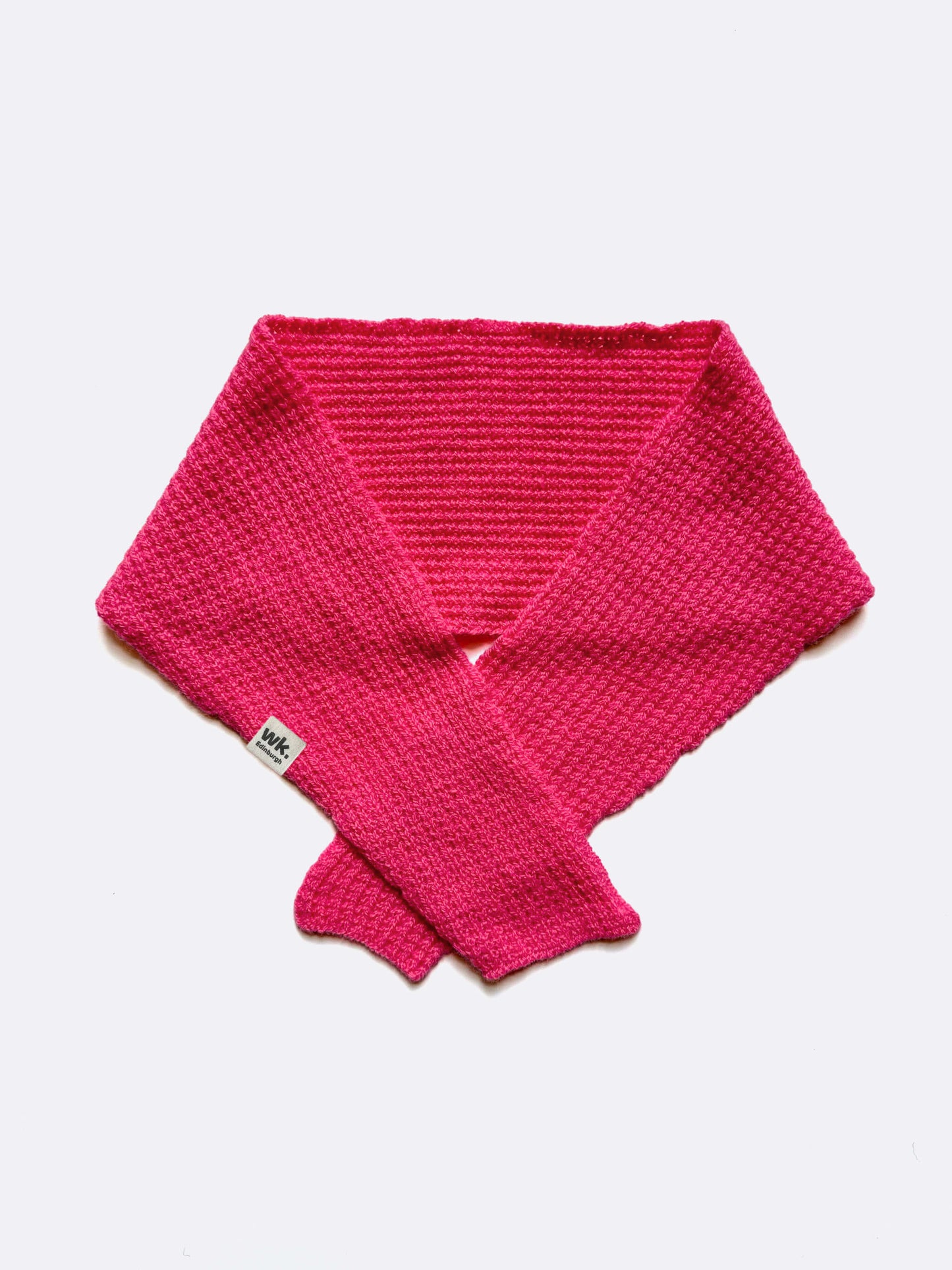 hot pink textured knitted merino wool Neckerchief scarf on a white background - woolkind