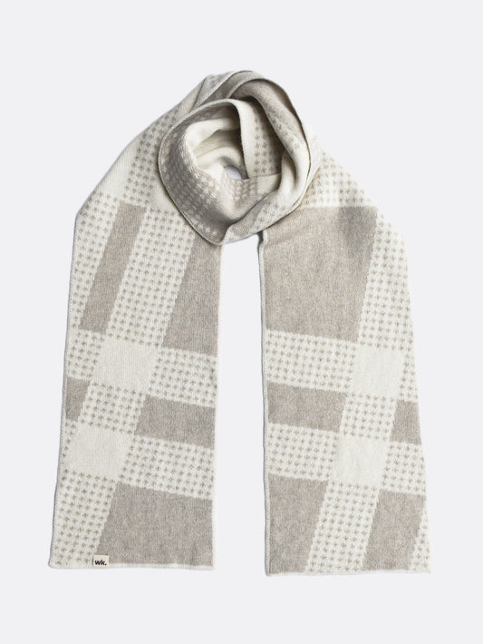 cream and beige knitted tartan merino wool scarf - Woolkind