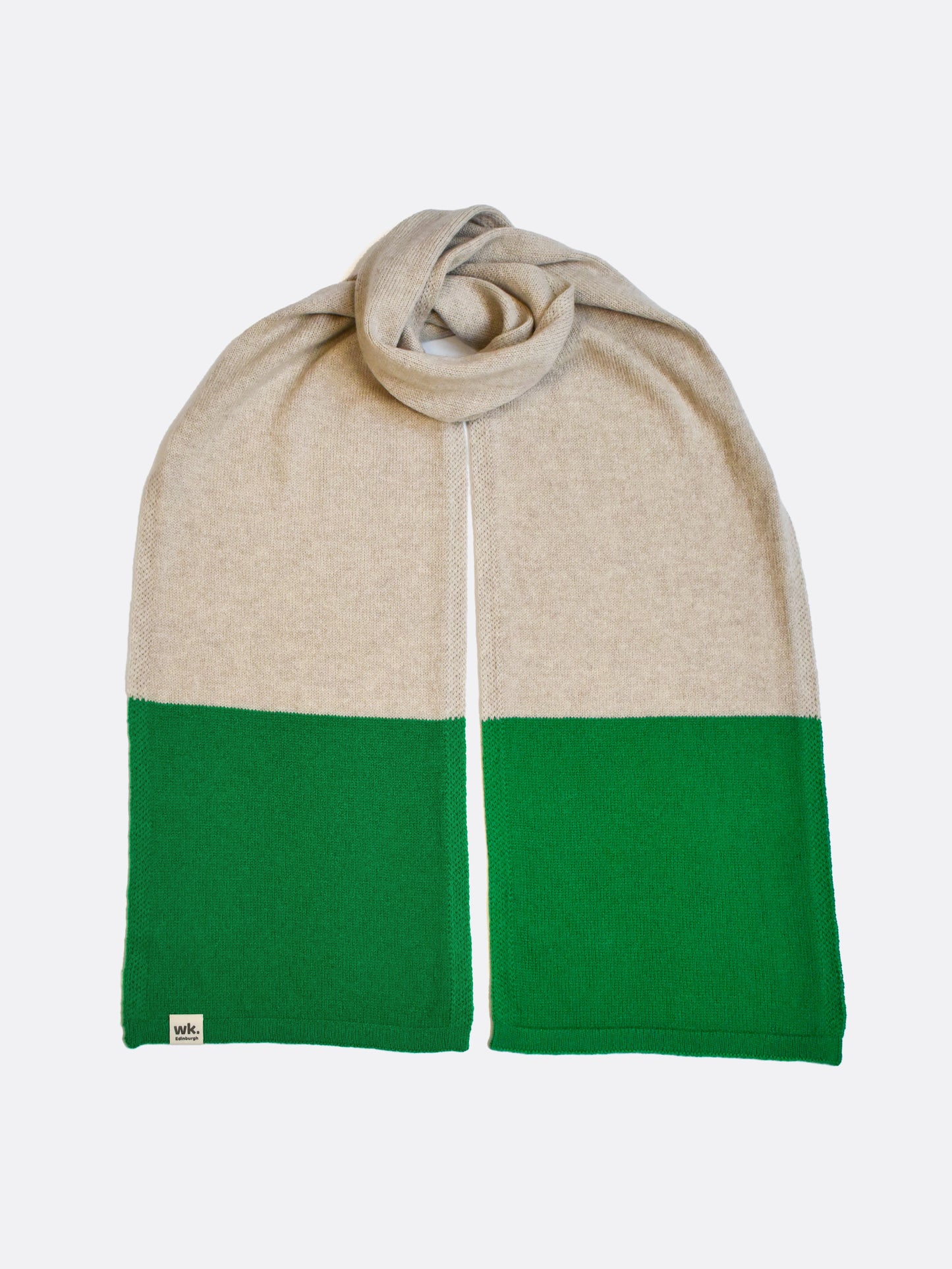 green and beige bookend wool scarf - Woolkind - made in Scotland