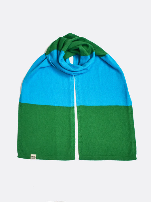 blue and green merino wool block scarf - woolkind