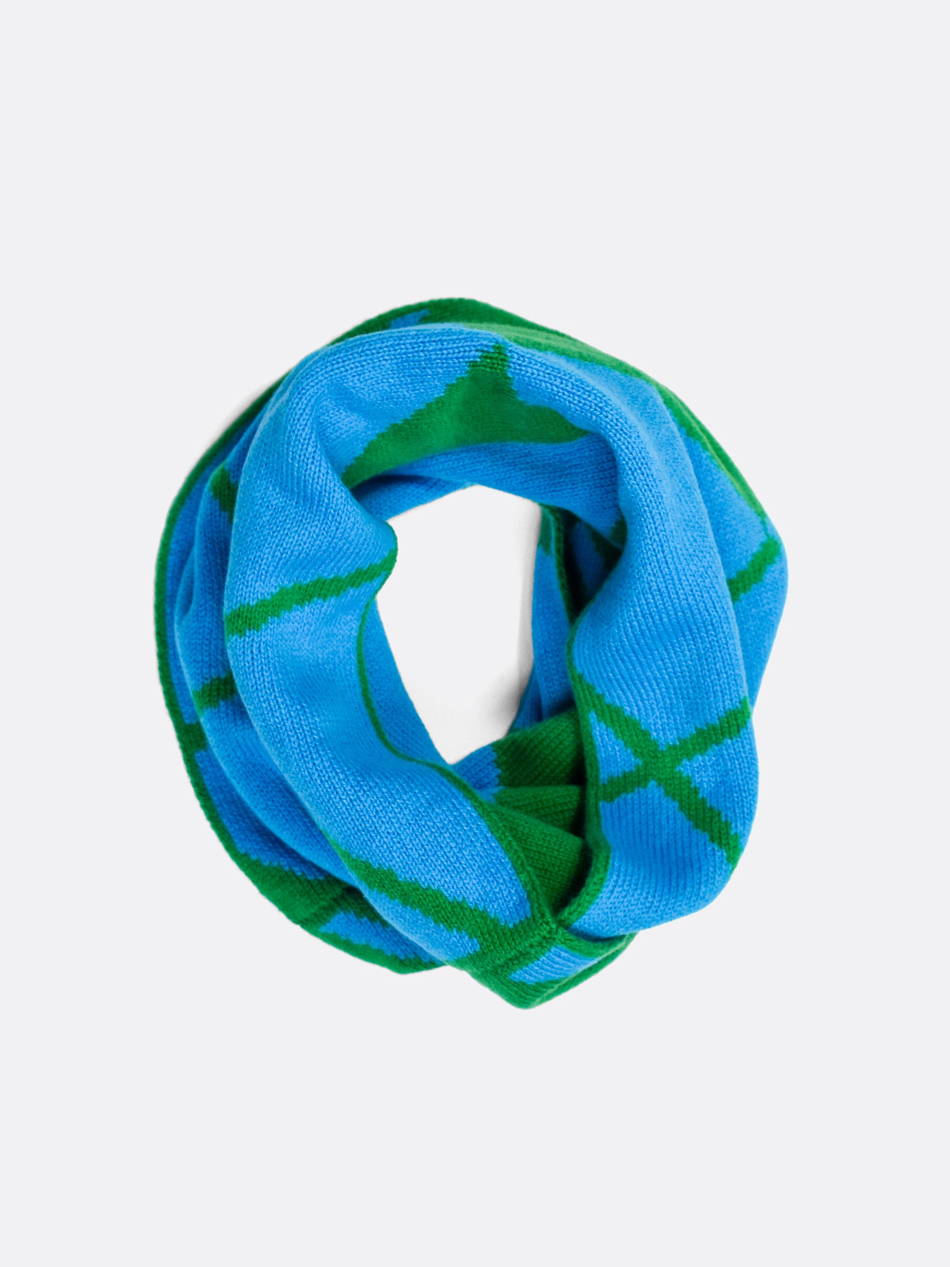 blue and green knitted argyle merino wool circle snood - Woolkind