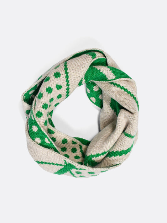 green and beige knitted Sanquhar merino wool circle snood - Woolkind