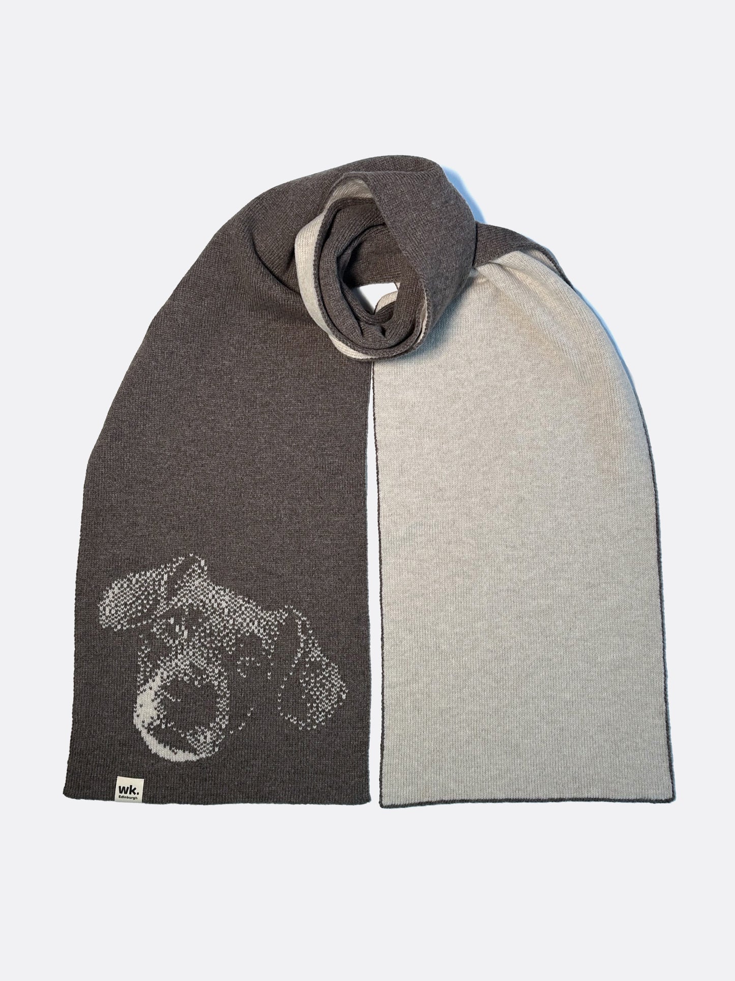 reversible merino lambswool Jack Russell dog scarf in cream and brown - Woolkind