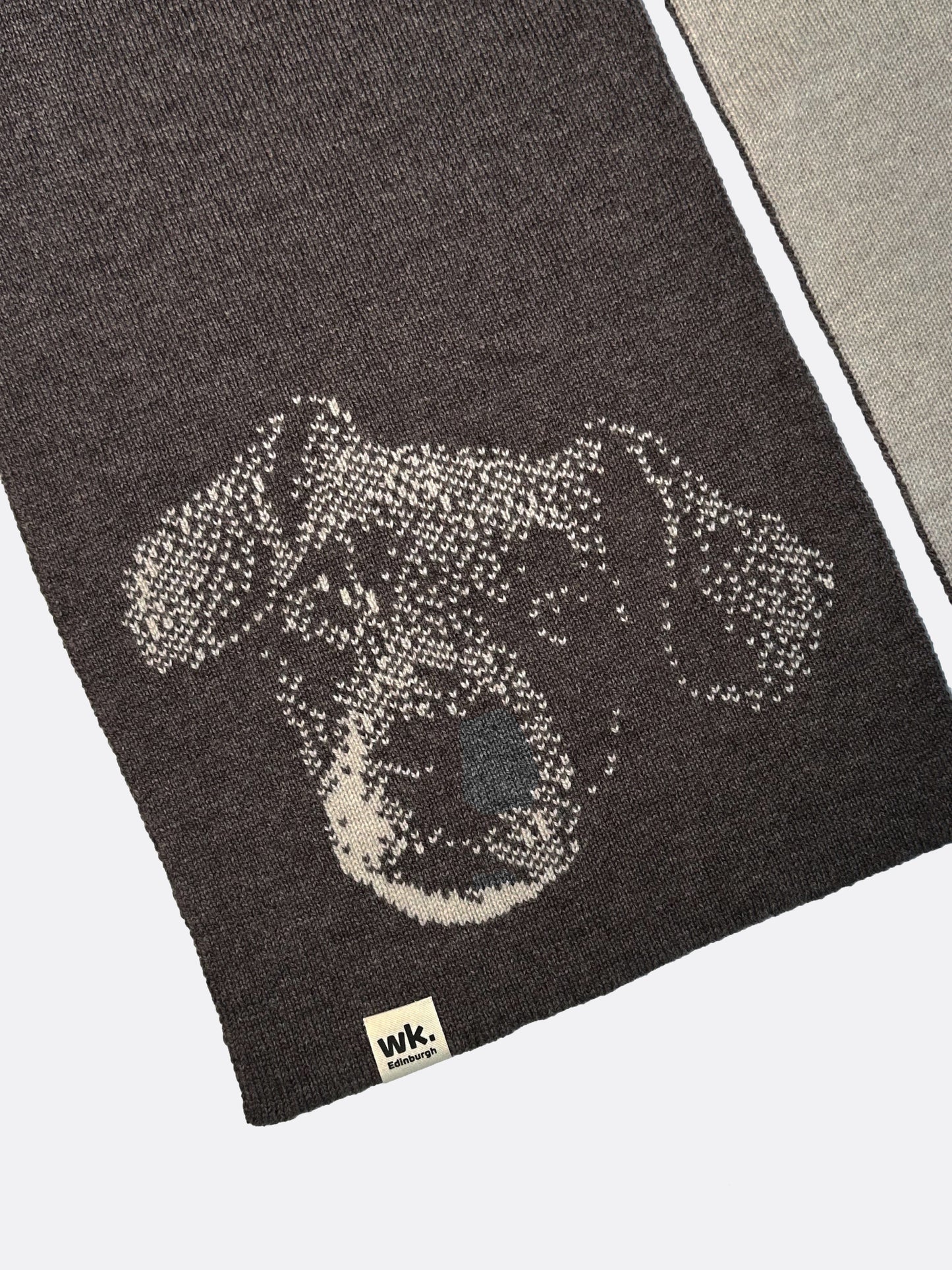 reversible merino lambswool Jack Russell dog scarf in cream and brown close up - Woolkind