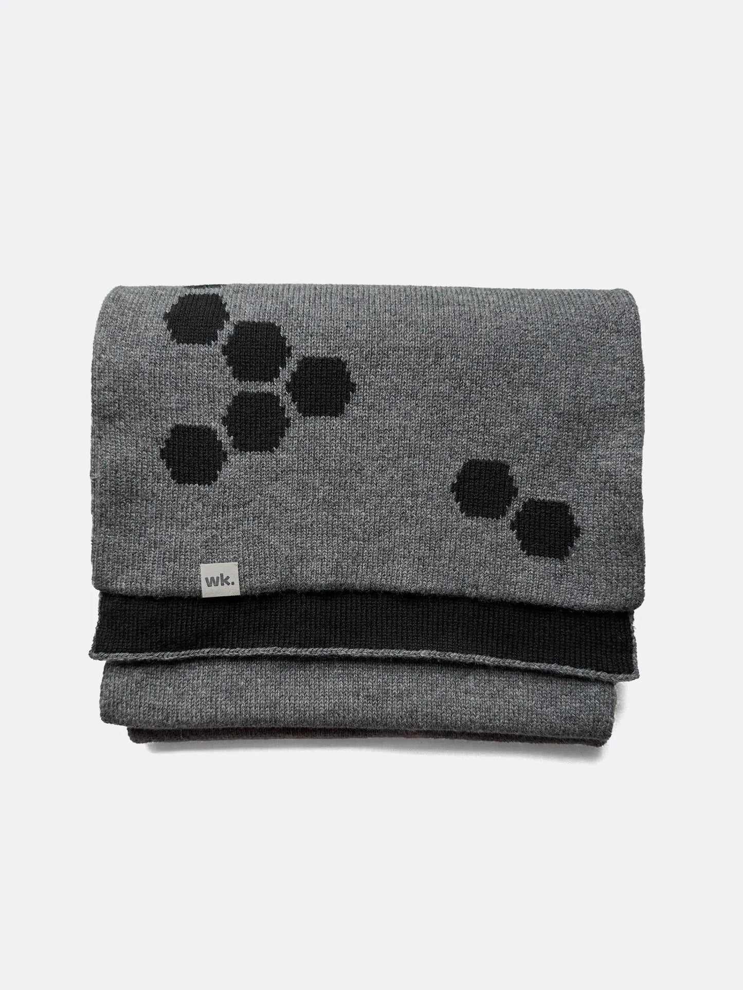 custom reversible merino wool scarf with hneycomb design in dark grey and dark navy