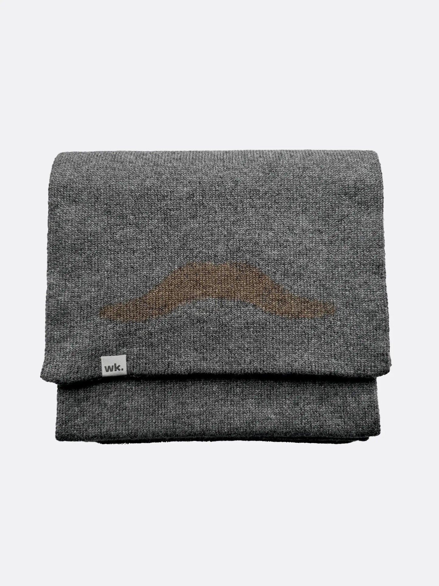 custom reversible merino wool scarf in dark grey with a dark brown moustache motif on one end