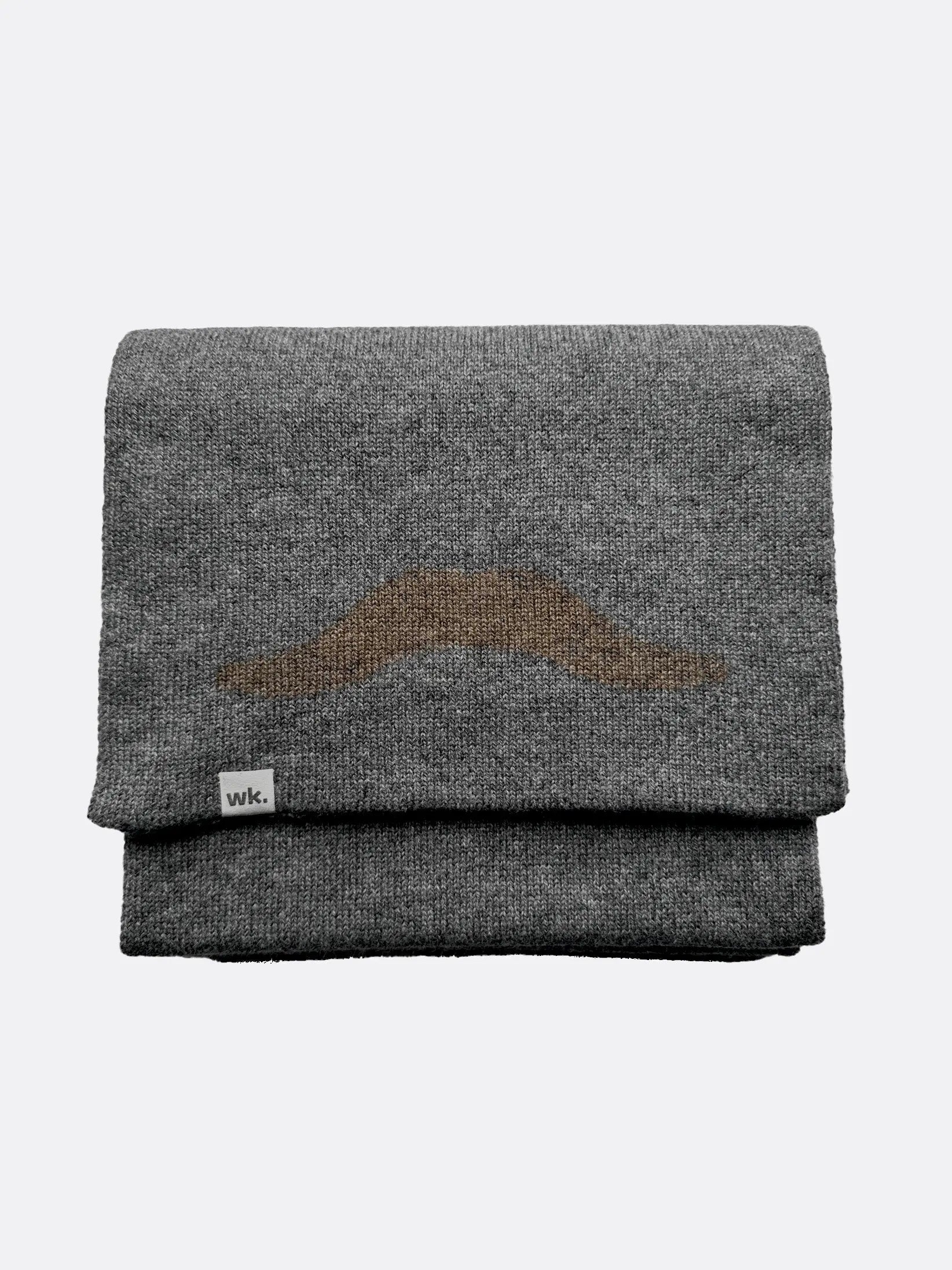 custom reversible merino wool scarf in dark grey with a dark brown moustache motif on one end