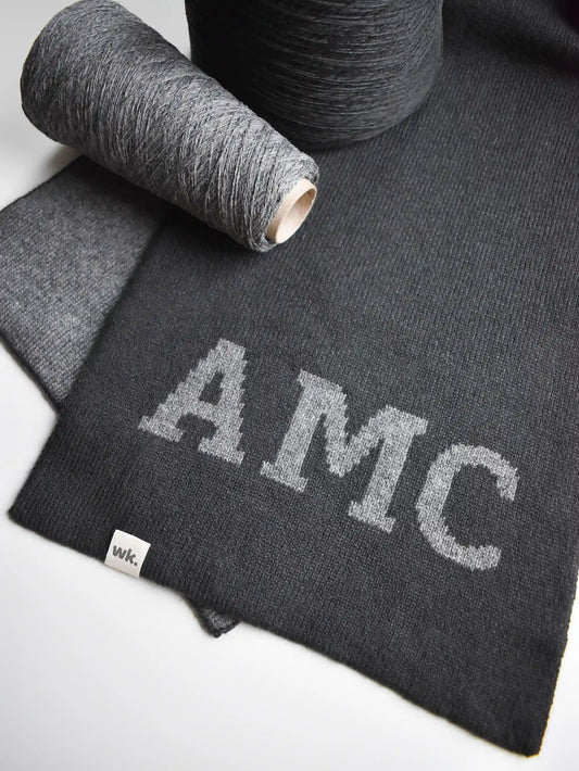 black and grey personalised initials merino wool scarf - woolkind