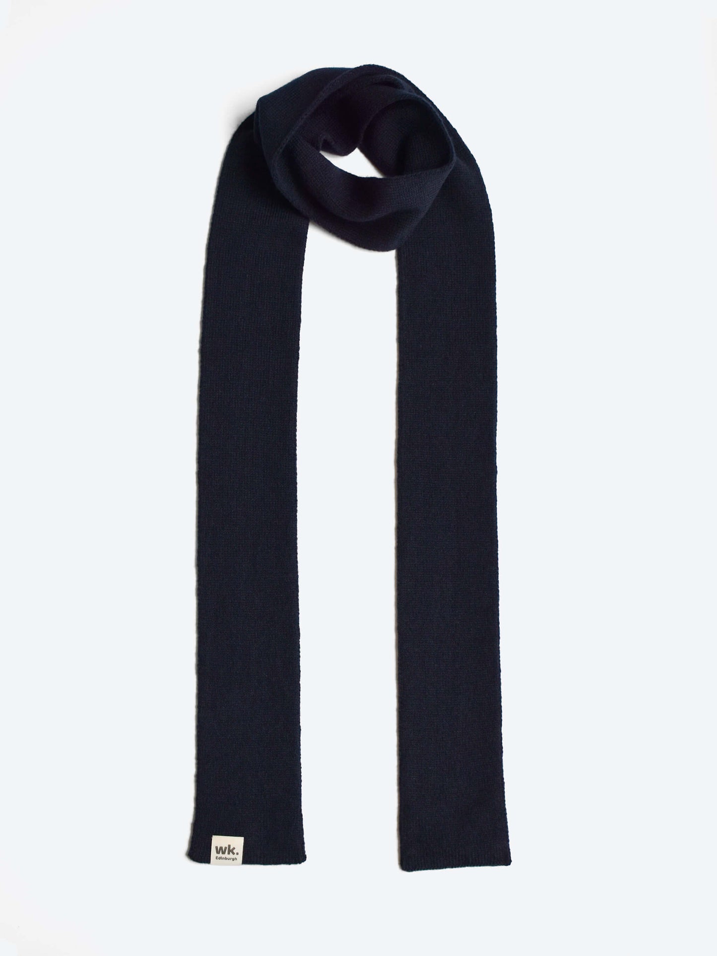skinny thin merino wool colour block scarf in navy blue - woolkind