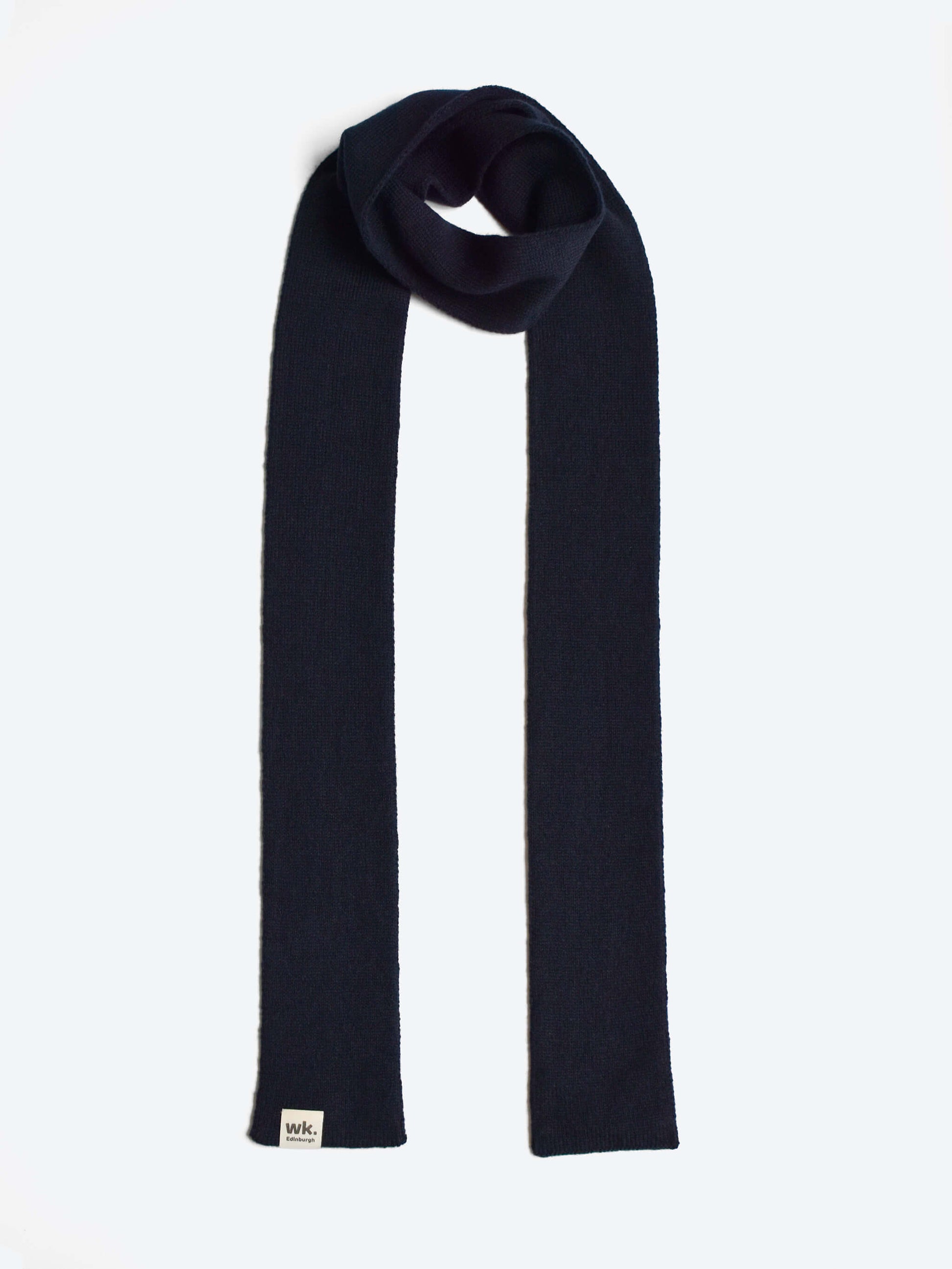 skinny thin merino wool colour block scarf in navy blue - woolkind