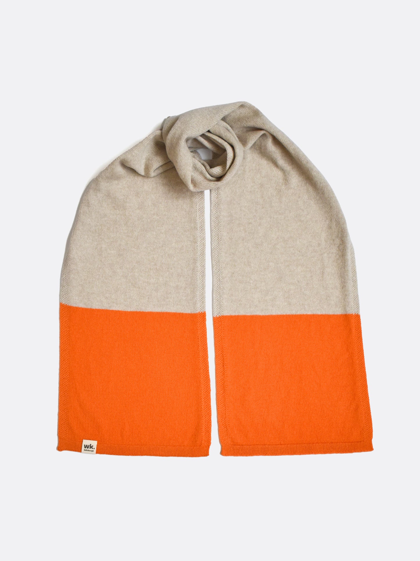 orange and beige bookend wool scarf - Woolkind - made in Scotland