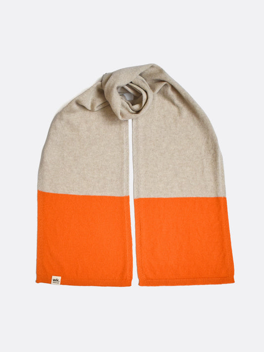orange and beige bookend wool scarf - Woolkind - made in Scotland