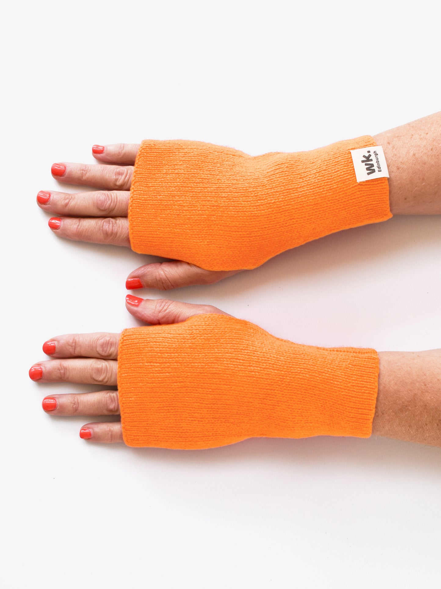 orange knitted merino wool fingerless mittens - Woolkind