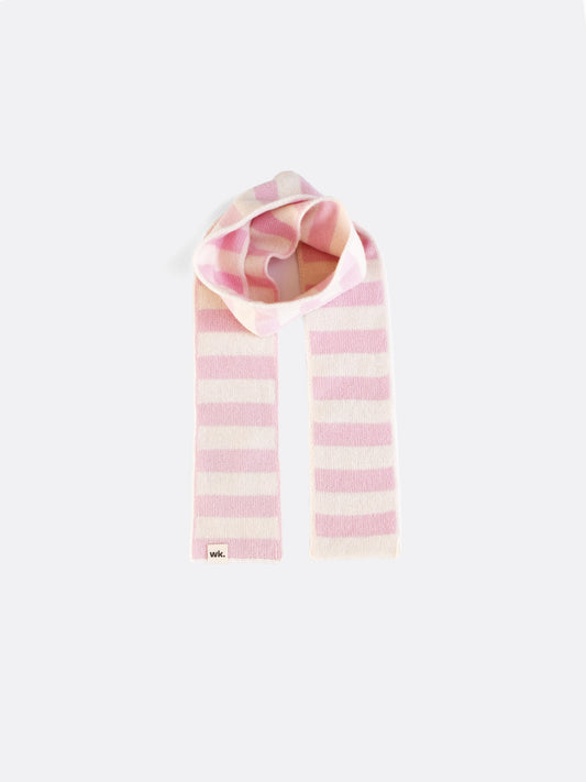 skinny thin merino wool striped neck scarf in pink - woolkind