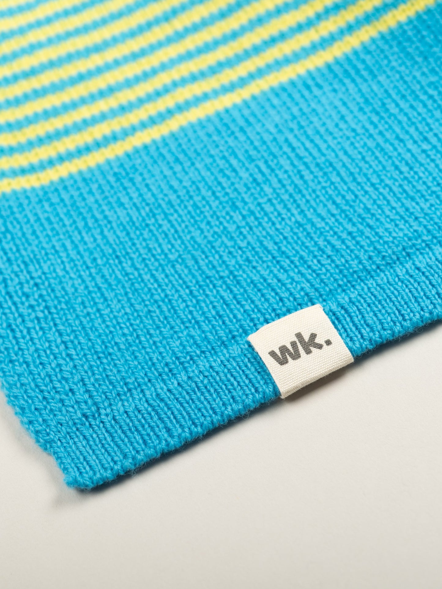 merino wool stripe scarf in yellow and blue detail - Woolkind