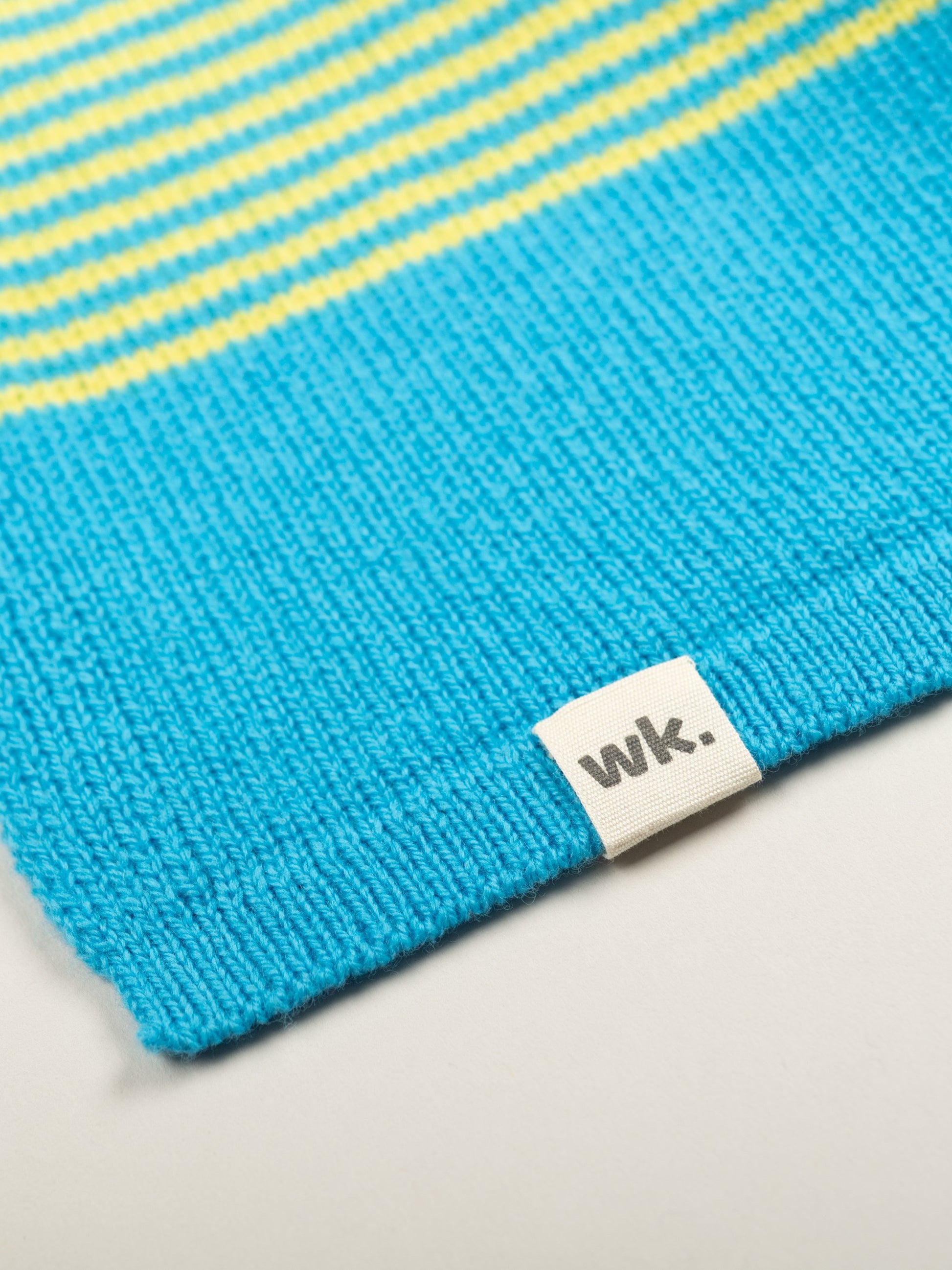 merino wool stripe scarf in yellow and blue detail - Woolkind