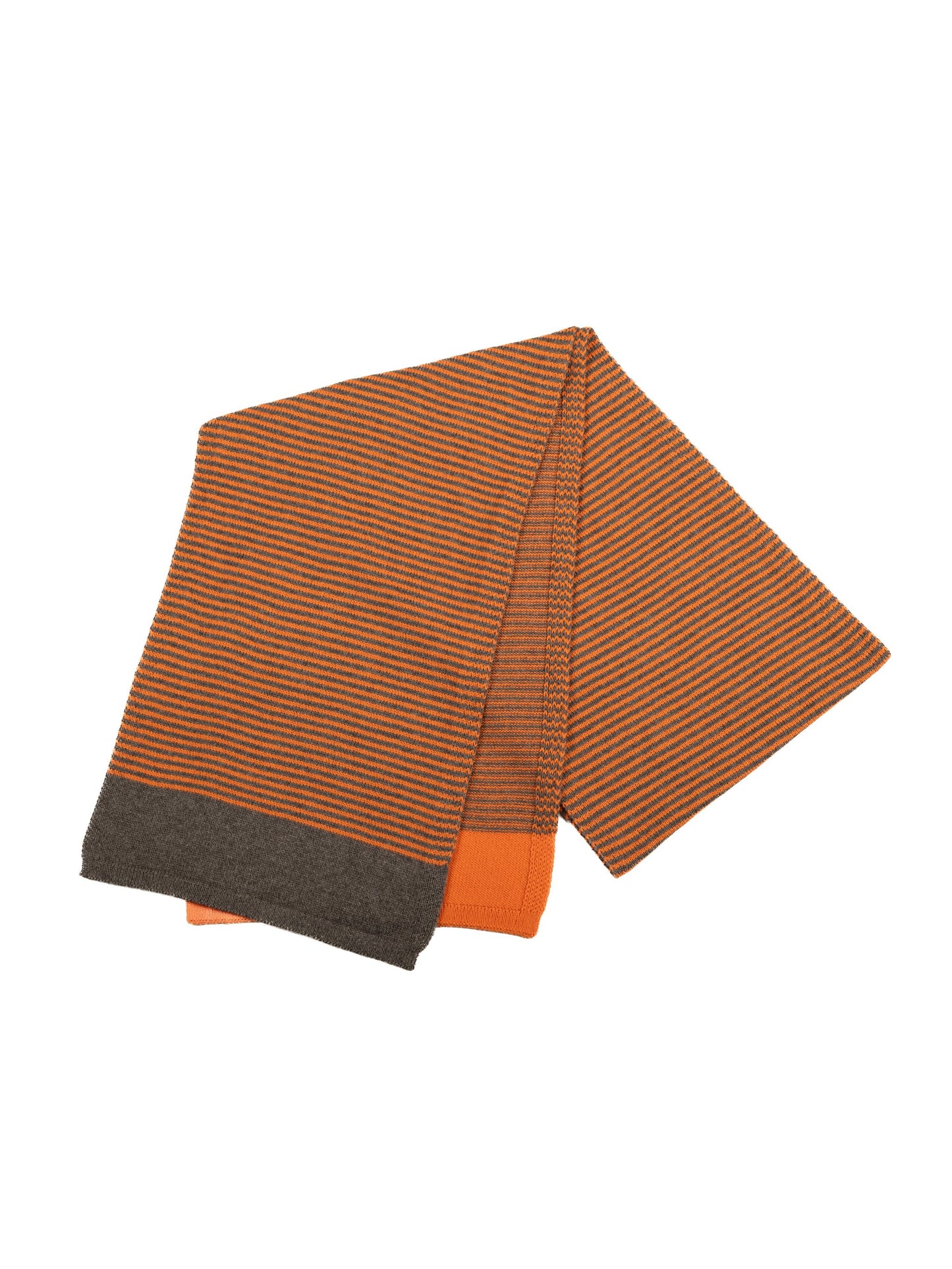 merino wool stripe scarf in orange and brown flat lay - Woolkind