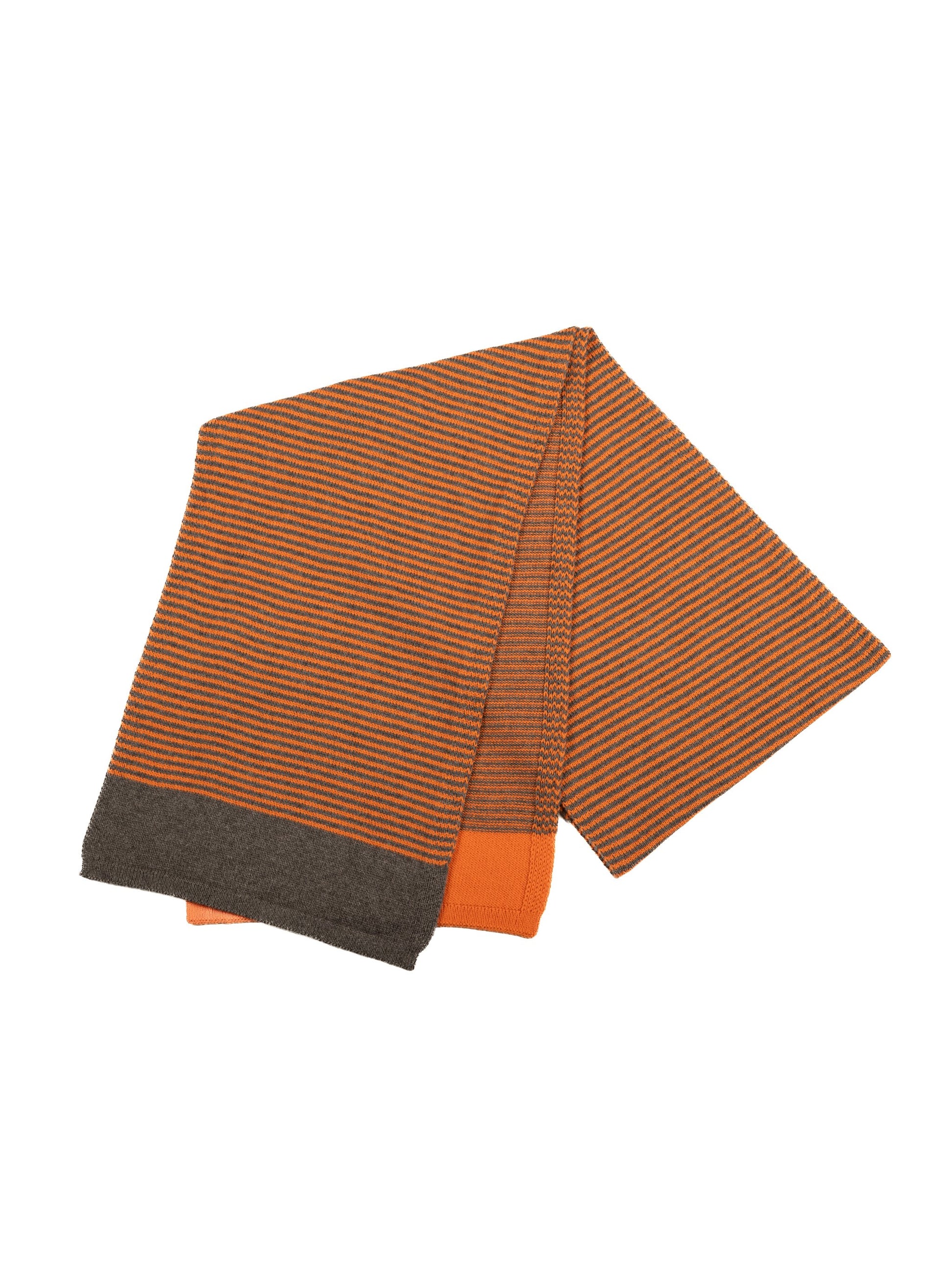 merino wool stripe scarf in orange and brown flat lay - Woolkind