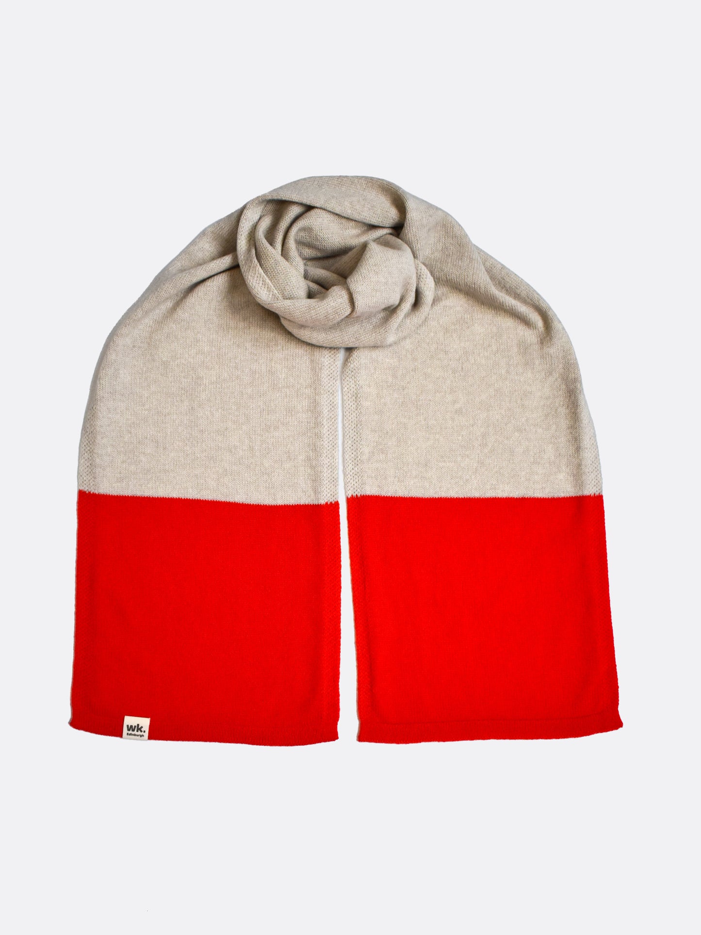 red and beige bookend wool scarf - Woolkind - made in Scotland