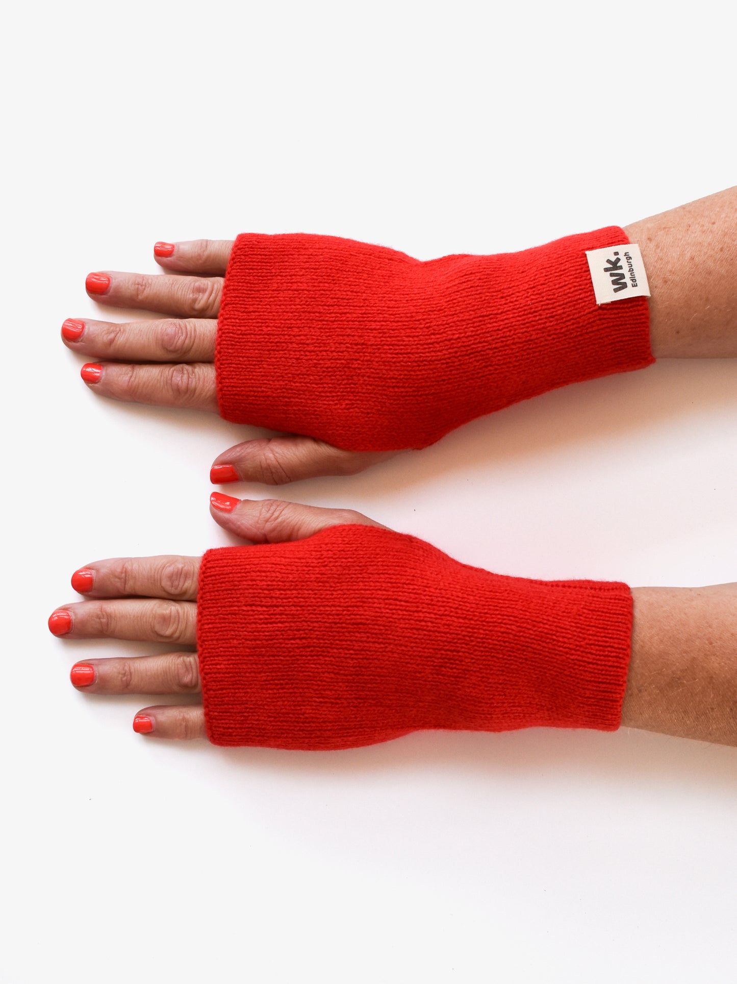 red knitted merino wool fingerless mittens - Woolkind