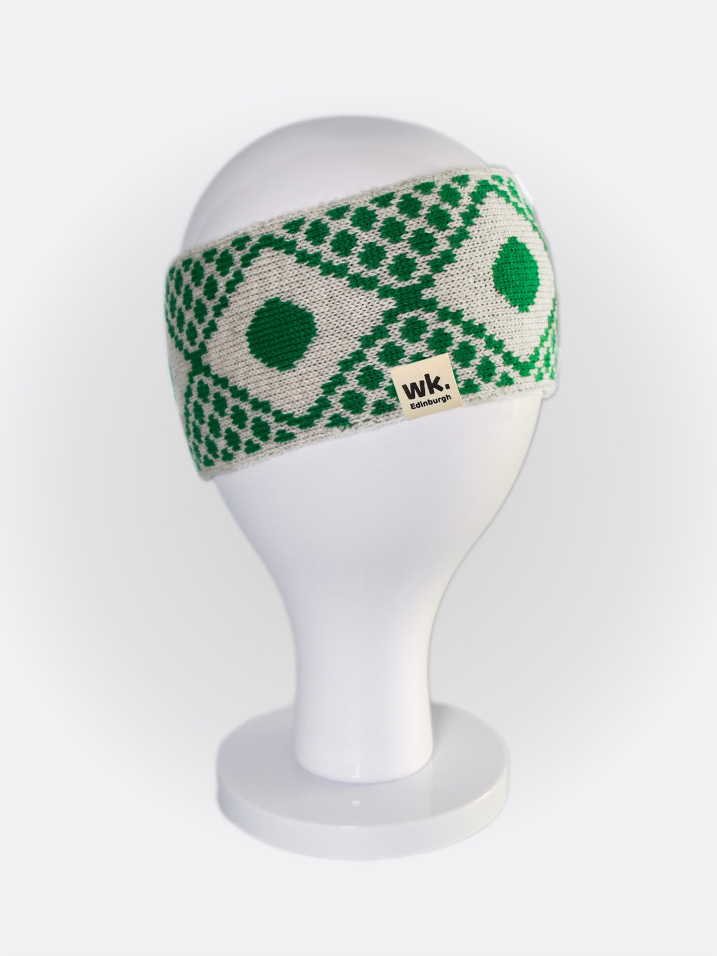 Scottish Sanquhar wool head warmer in green and beige - Woolkind