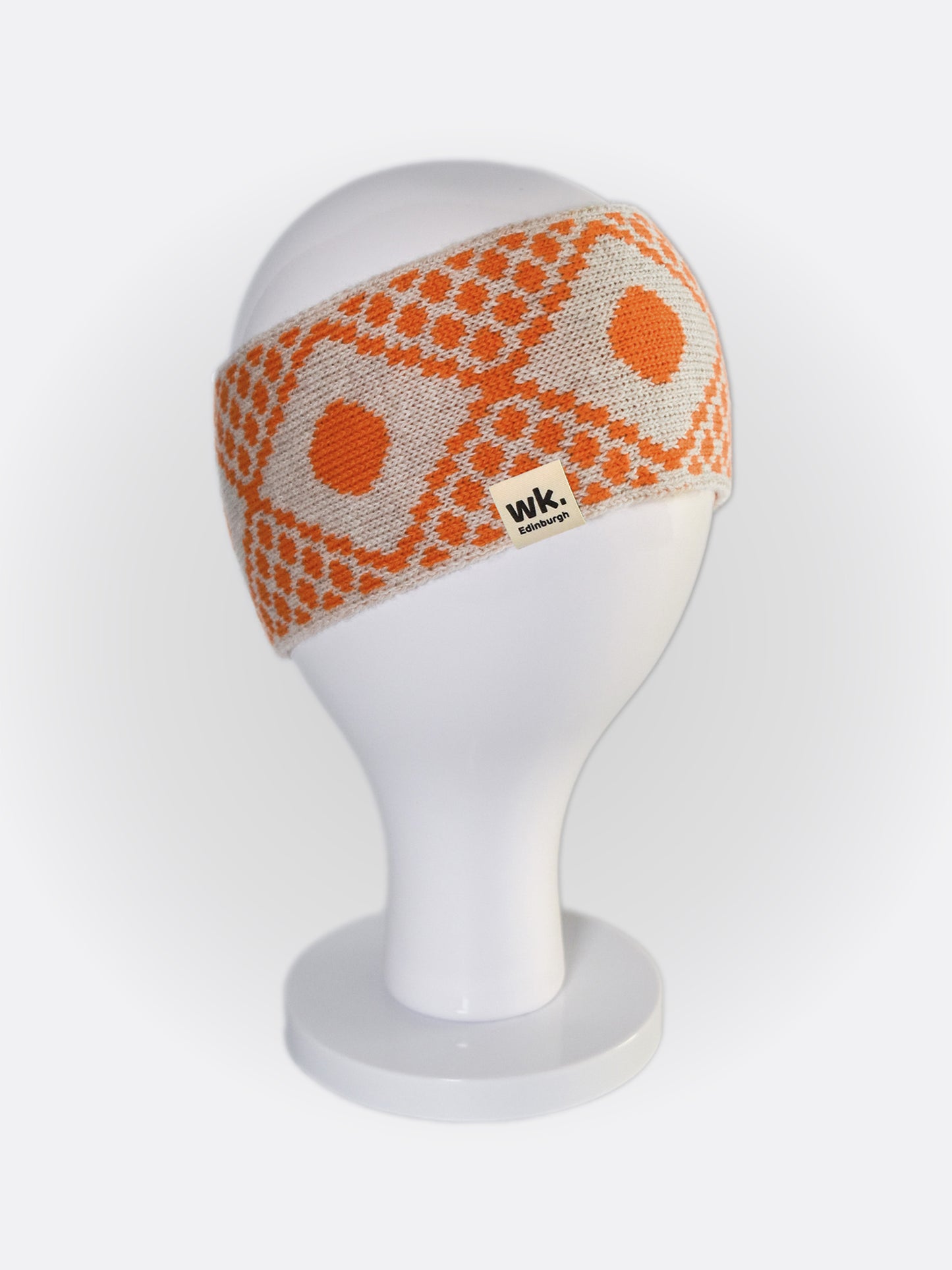 Scottish Sanquhar wool head warmer in orange and beige - Woolkind