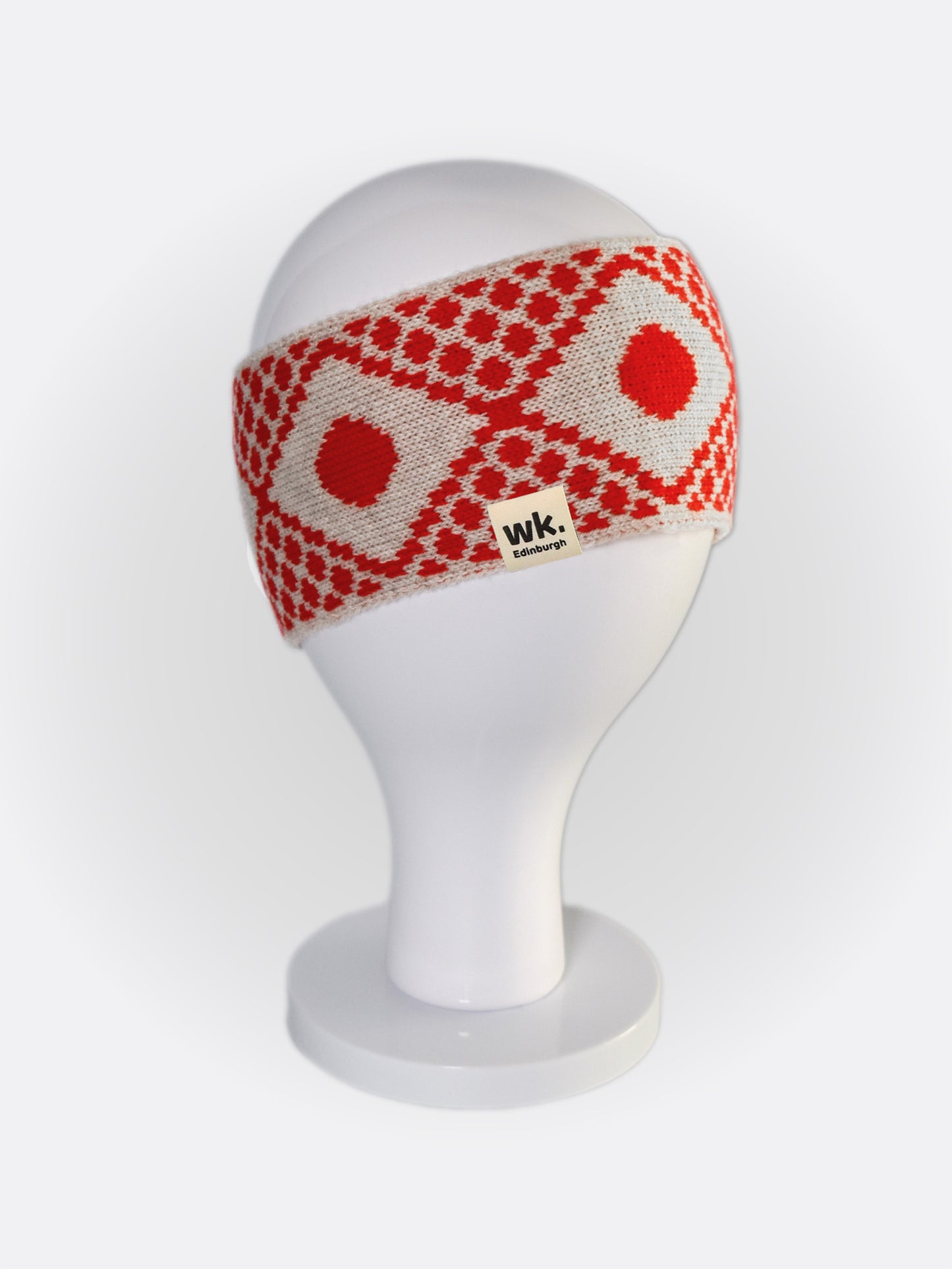 Scottish Sanquhar wool head warmer in red and beige - Woolkind