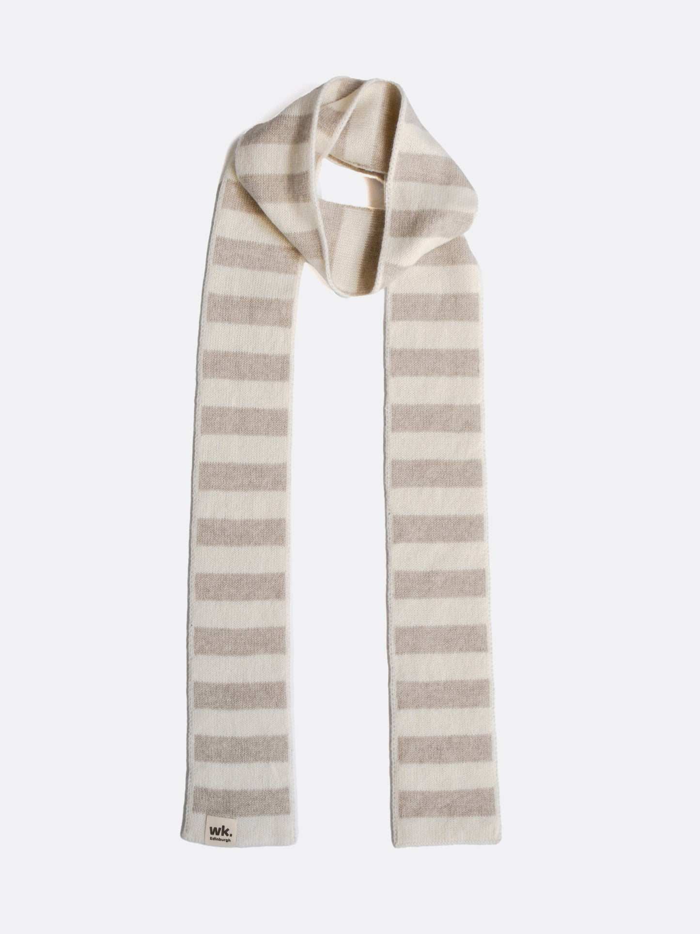 beige and cream skinny narrow merino wool stripe scarf - Woolkind