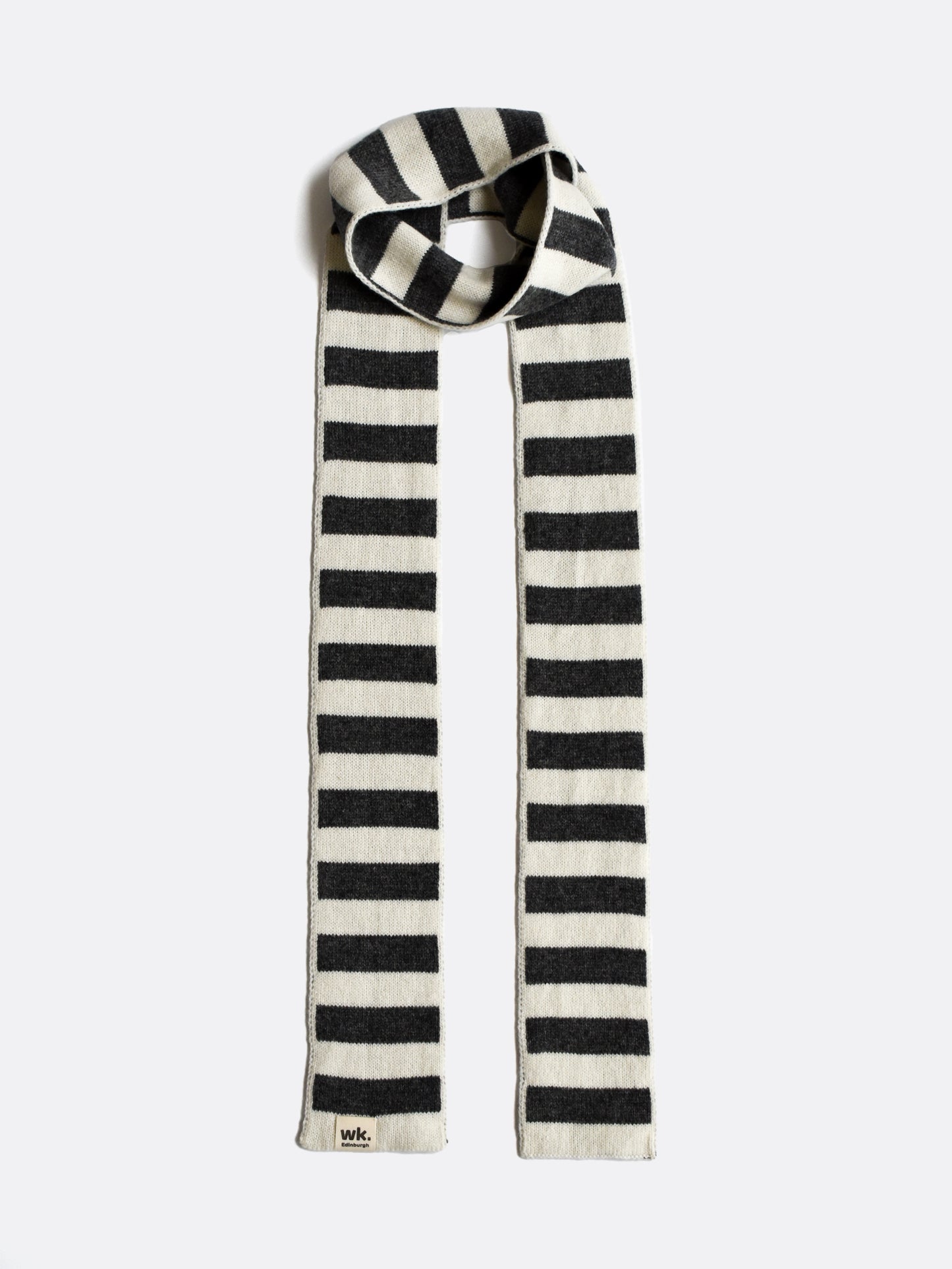 black and cream skinny narrow merino wool stripe scarf - Woolkind