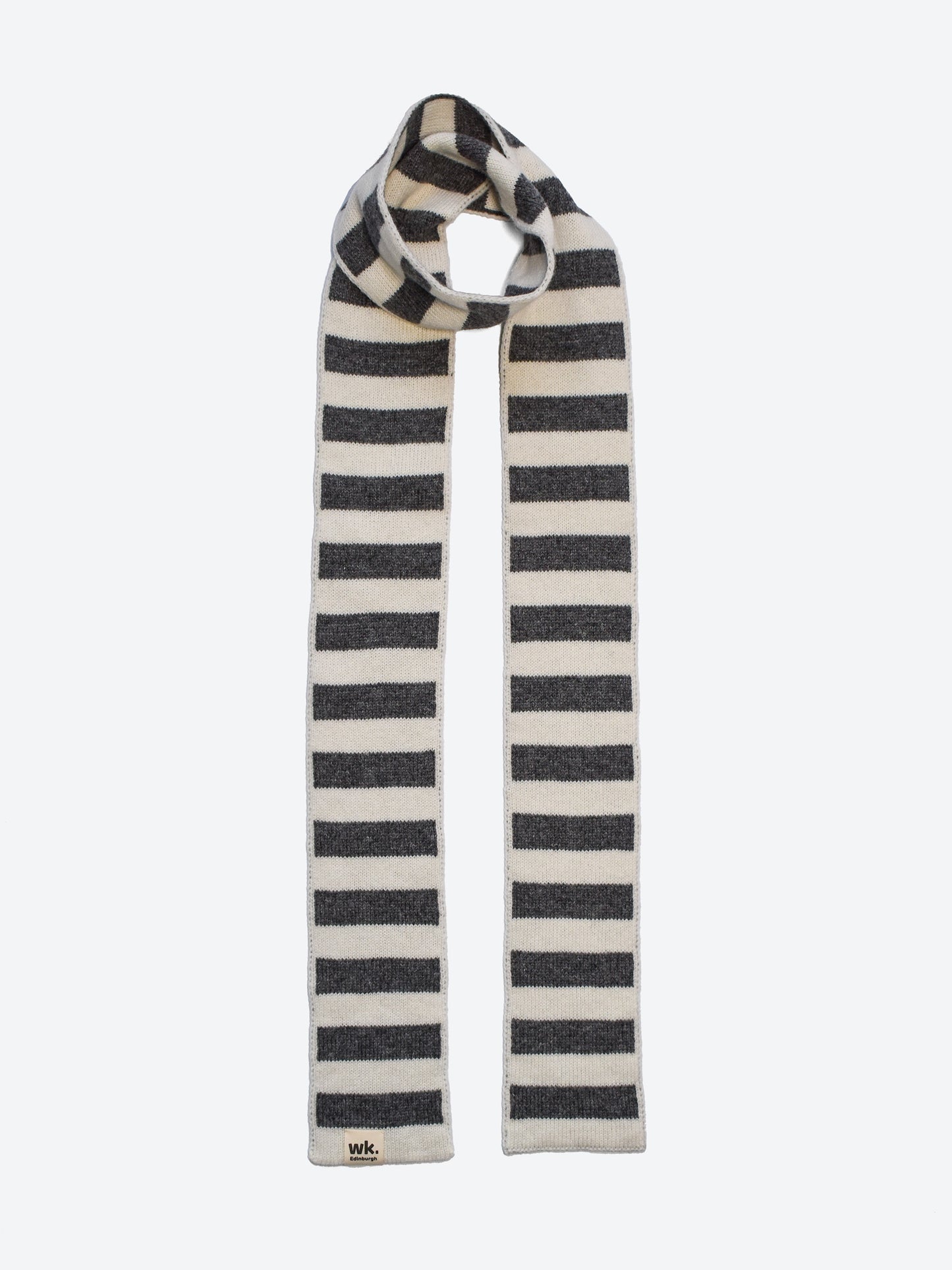 dark grey and cream skinny narrow merino wool stripe scarf - Woolkind
