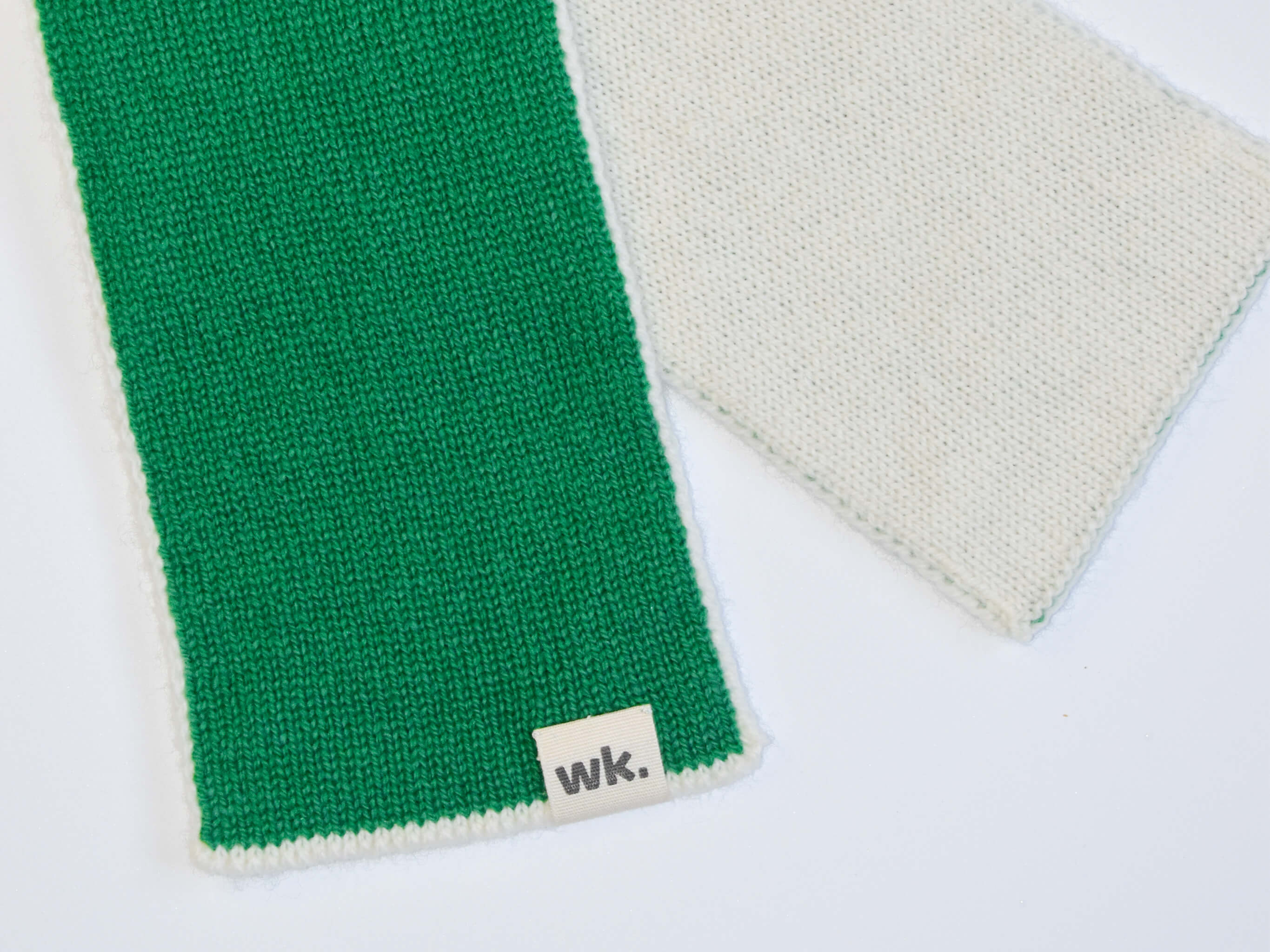 skinny thin merino wool colour block scarf in green and white - woolkind