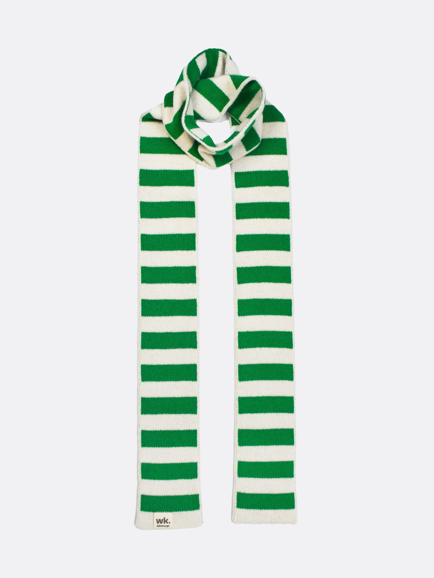 green and cream skinny narrow merino wool stripe scarf - Woolkind