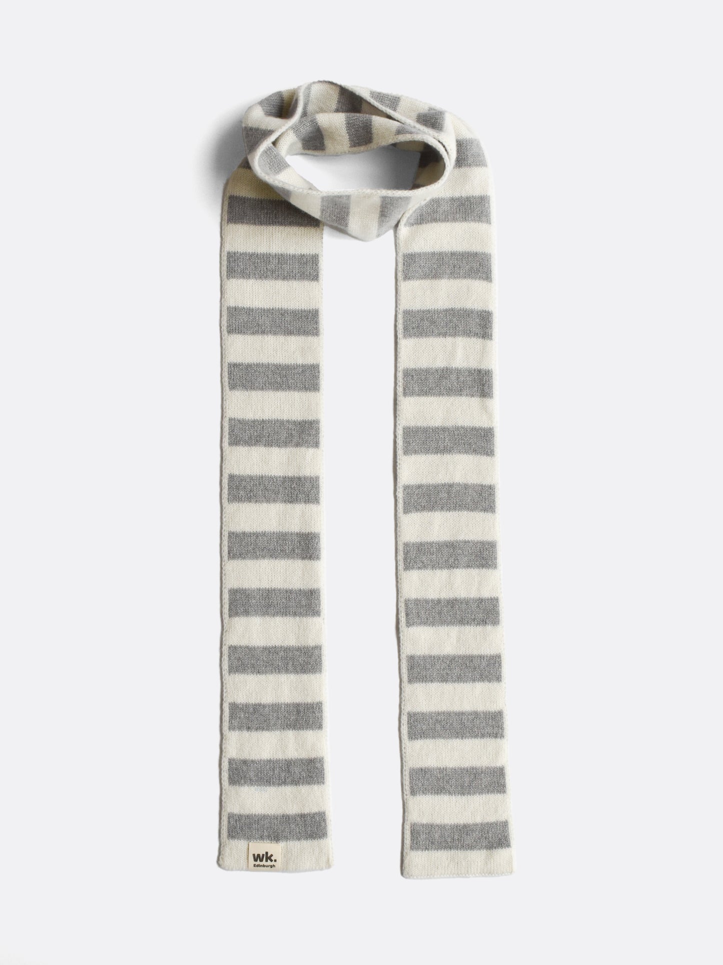 grey and cream skinny narrow merino wool stripe scarf - Woolkind