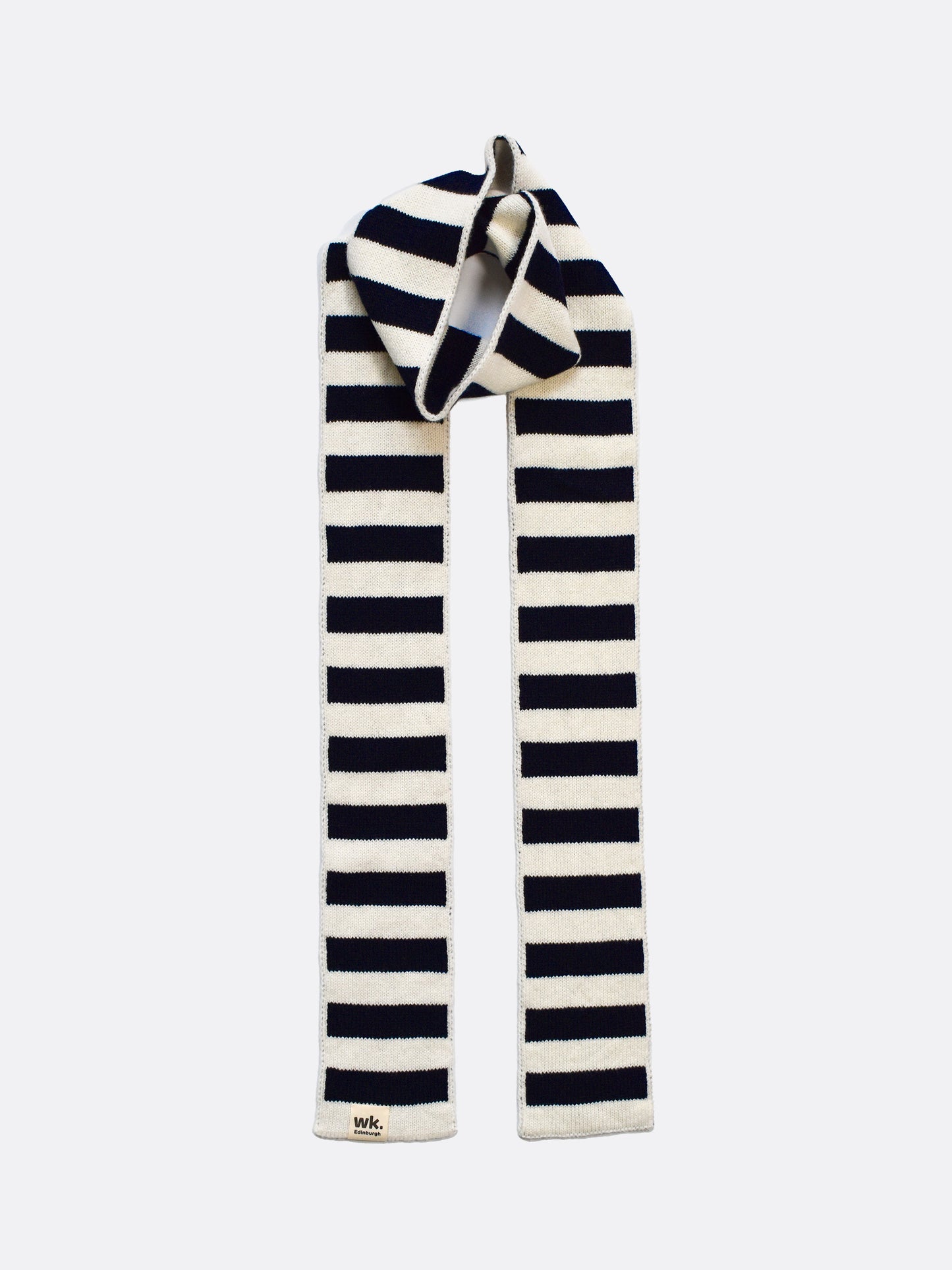 navy blue and cream skinny narrow merino wool stripe scarf - Woolkind