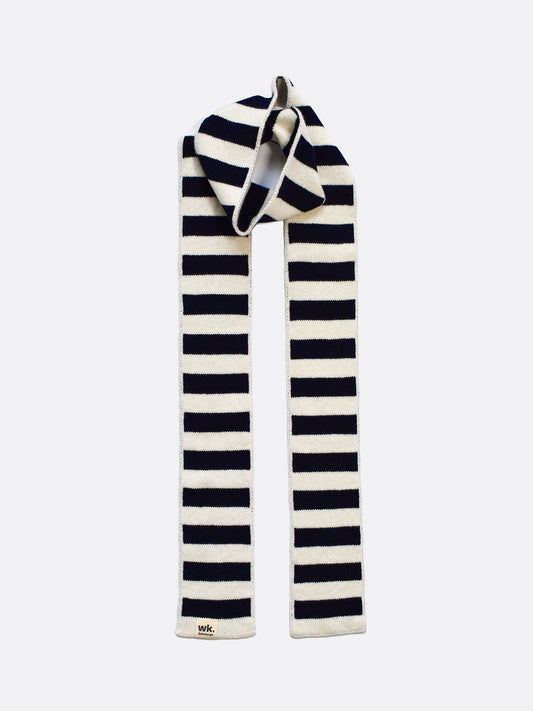 navy blue and cream skinny narrow merino wool stripe scarf - Woolkind
