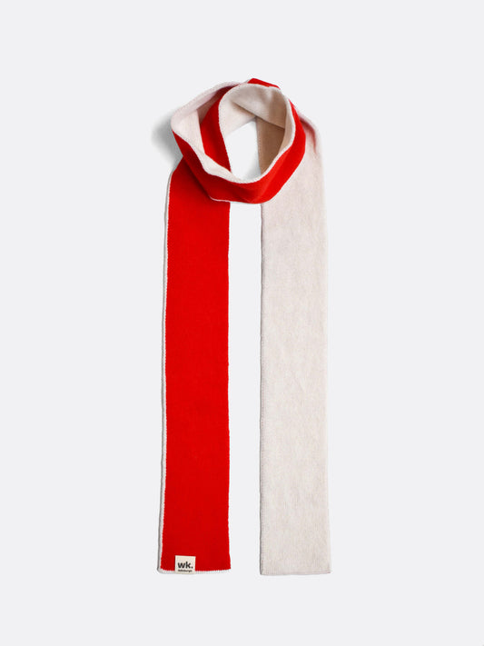 red and cream skinny colour block merino wool scarf - Woolkind