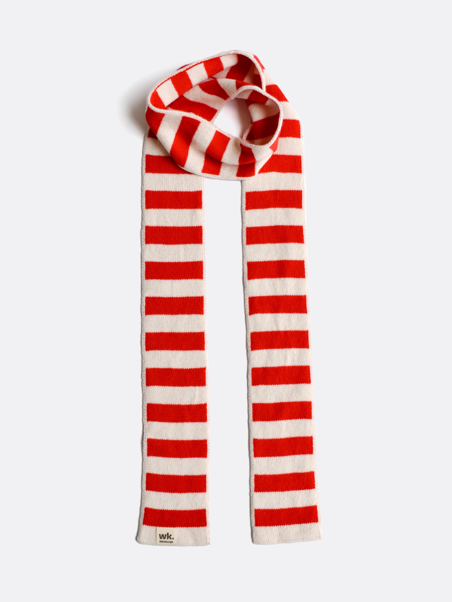 red and cream skinny narrow merino wool stripe scarf - Woolkind