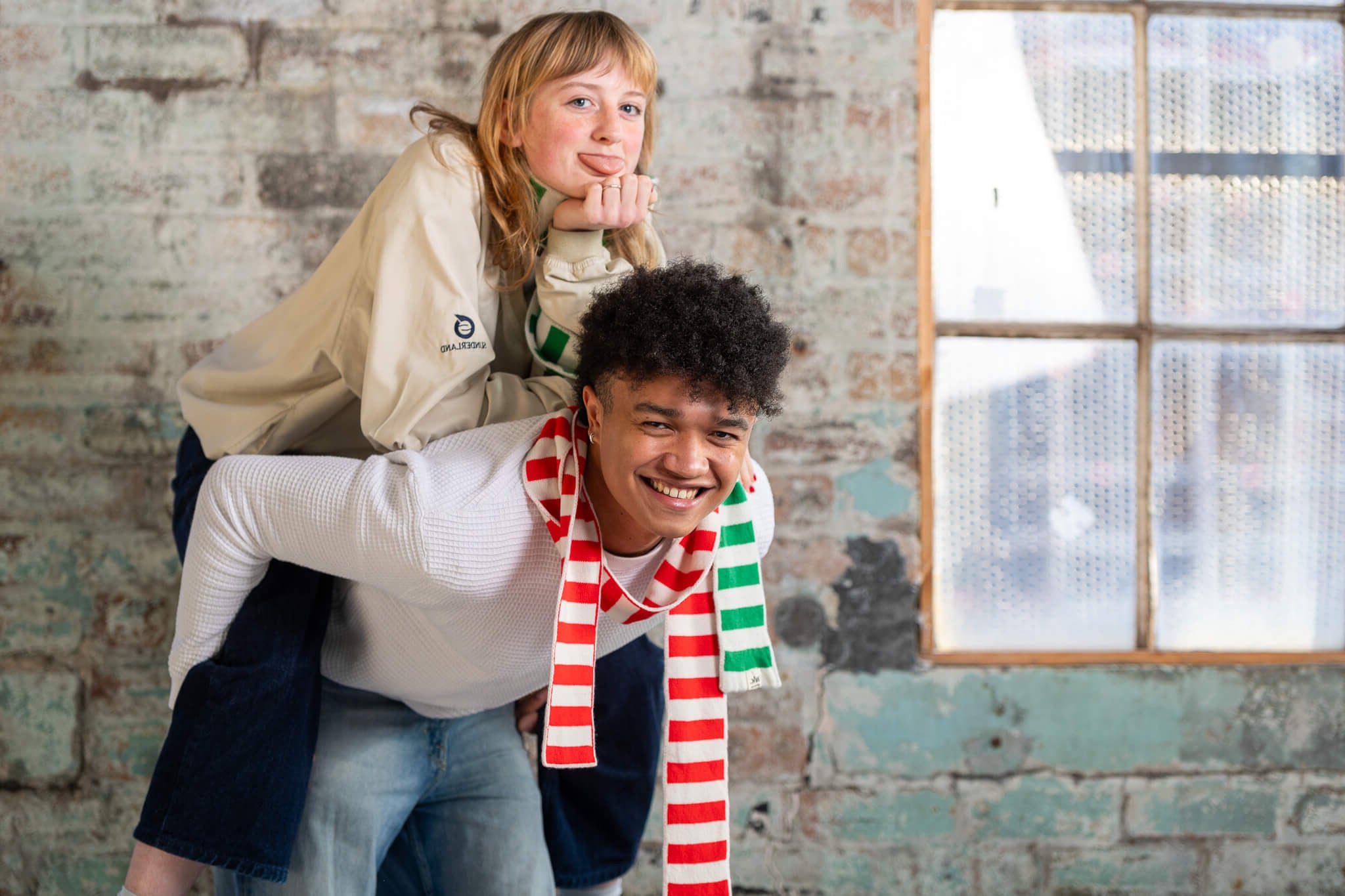 skinny wool scarf red and green stripe - woolkind