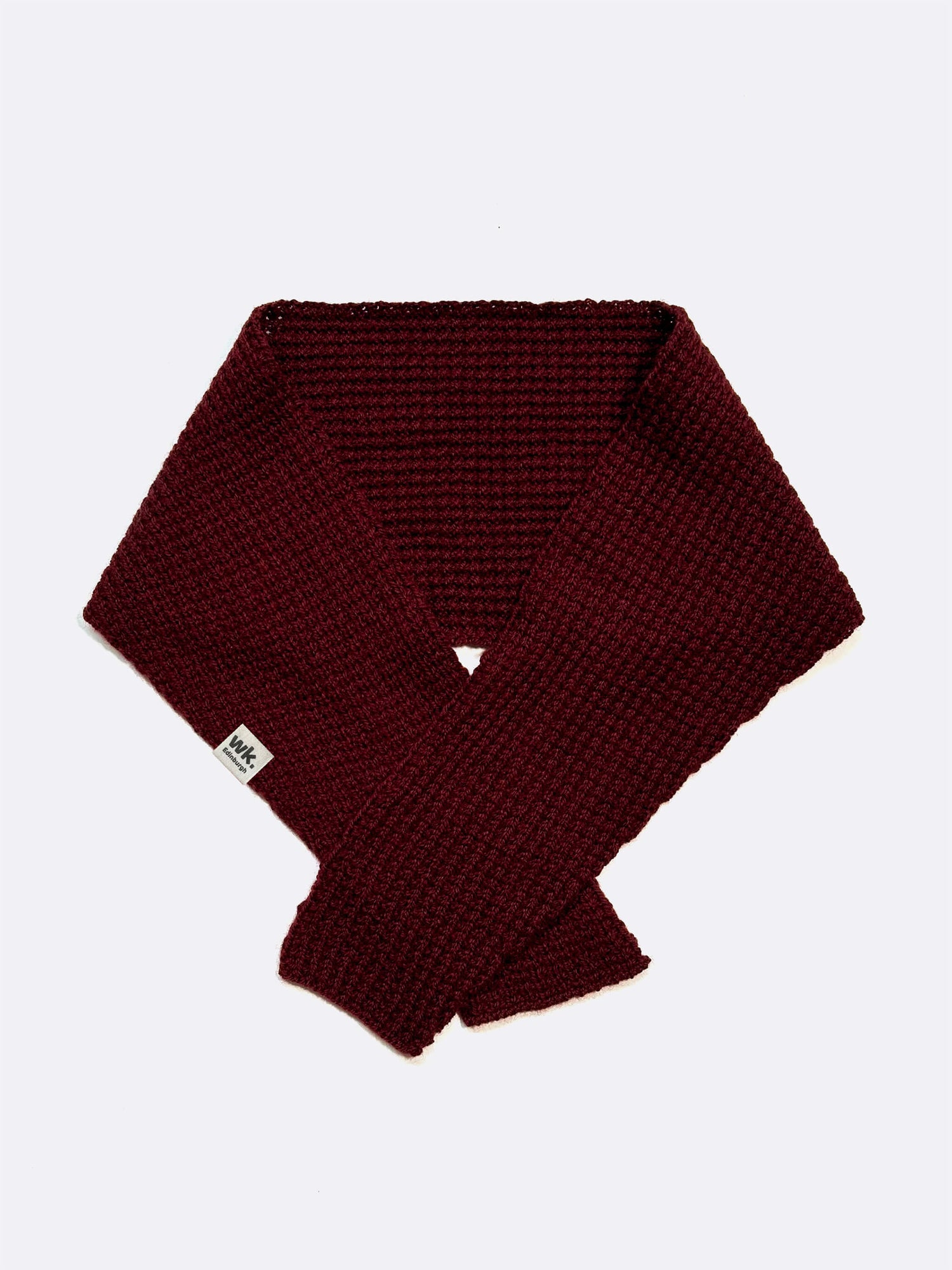 burgundy textured knitted merino wool Neckerchief scarf on a white background - woolkind