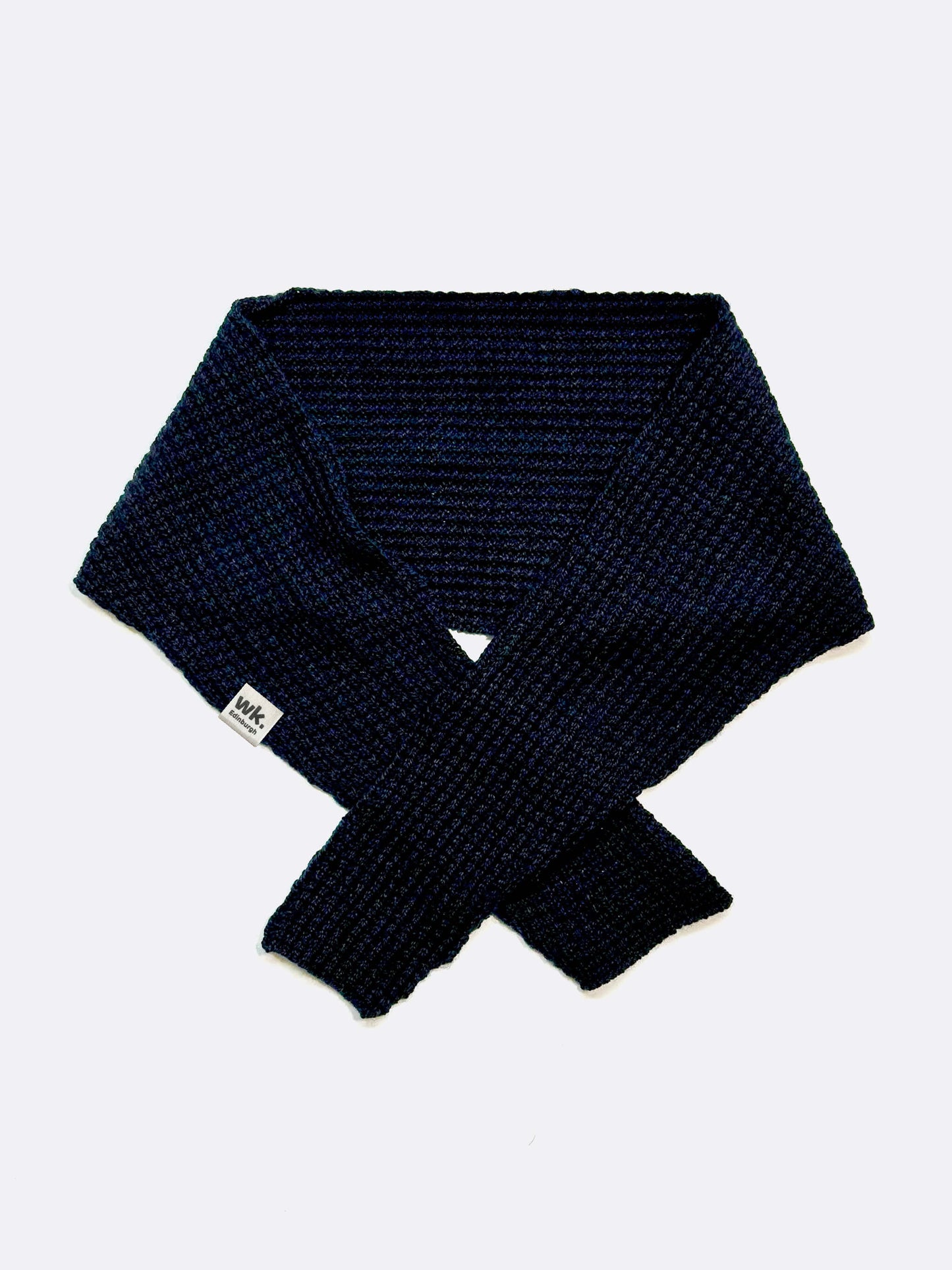 navy textured knitted merino wool Neckerchief scarf on a white background - woolkind