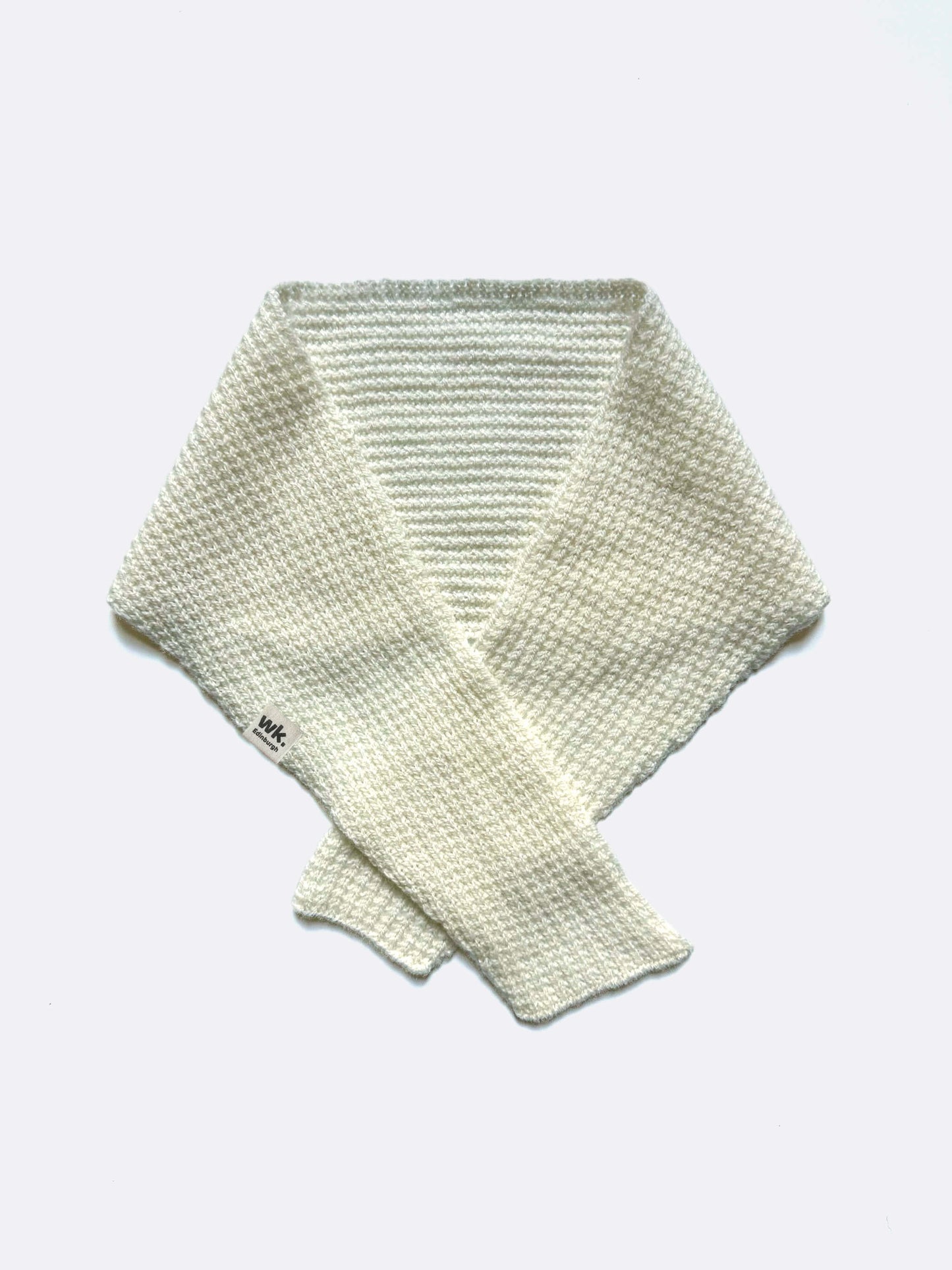 white cream textured knitted merino wool Neckerchief scarf on a white background - woolkind