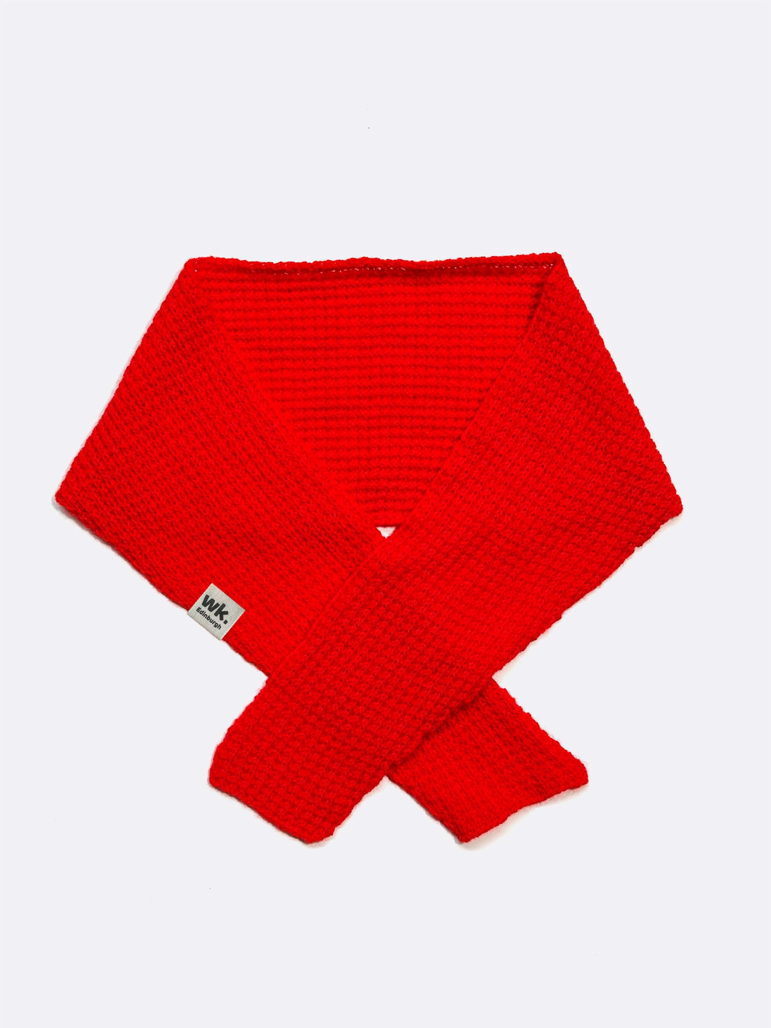 red textured knitted merino wool Neckerchief scarf on a white background - woolkind
