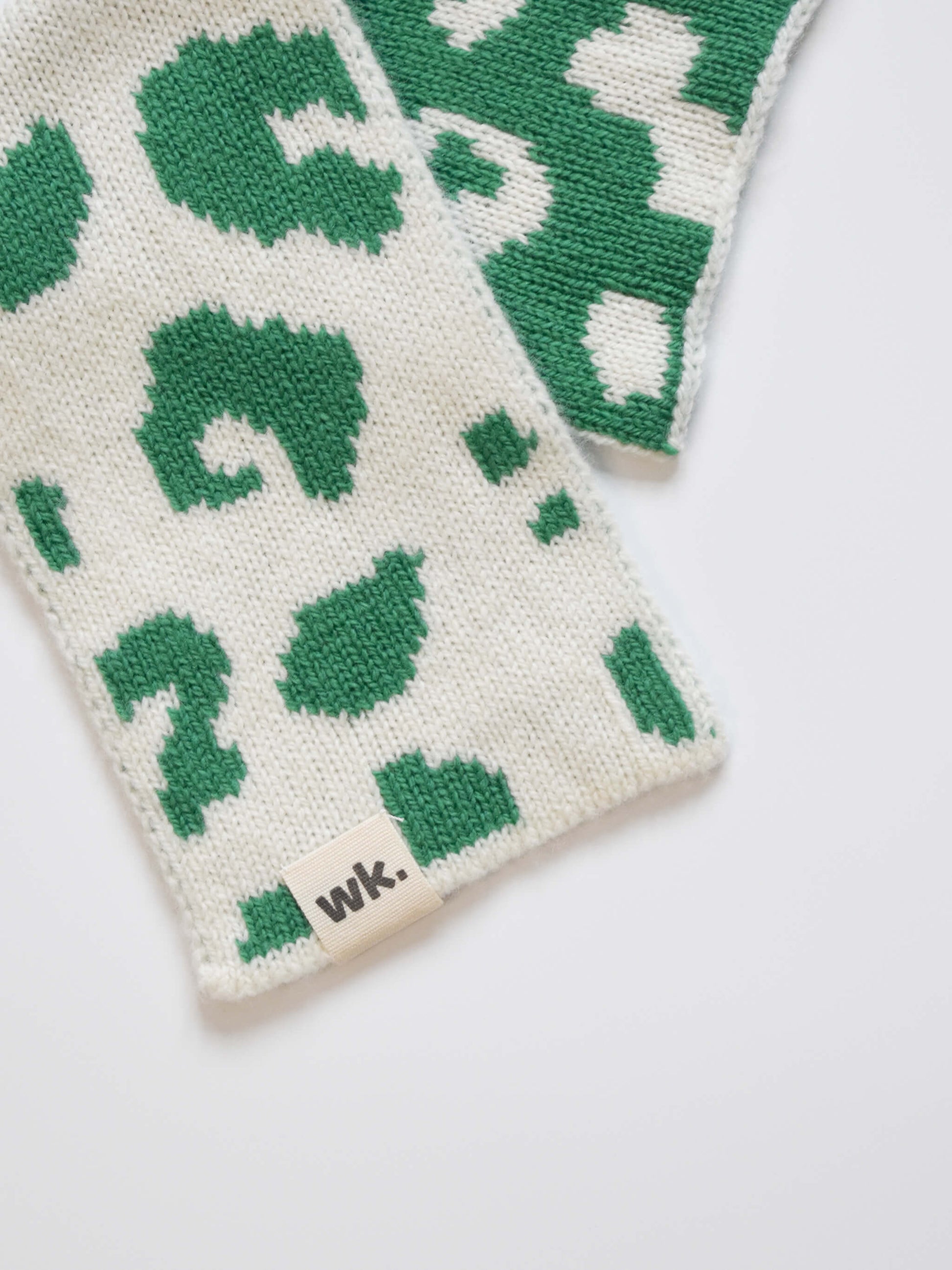 green and cream skinny merino wool leopard print scarf - Woolkind