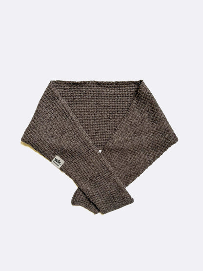 dark brown textured knitted merino wool Neckerchief scarf on a white background - woolkind