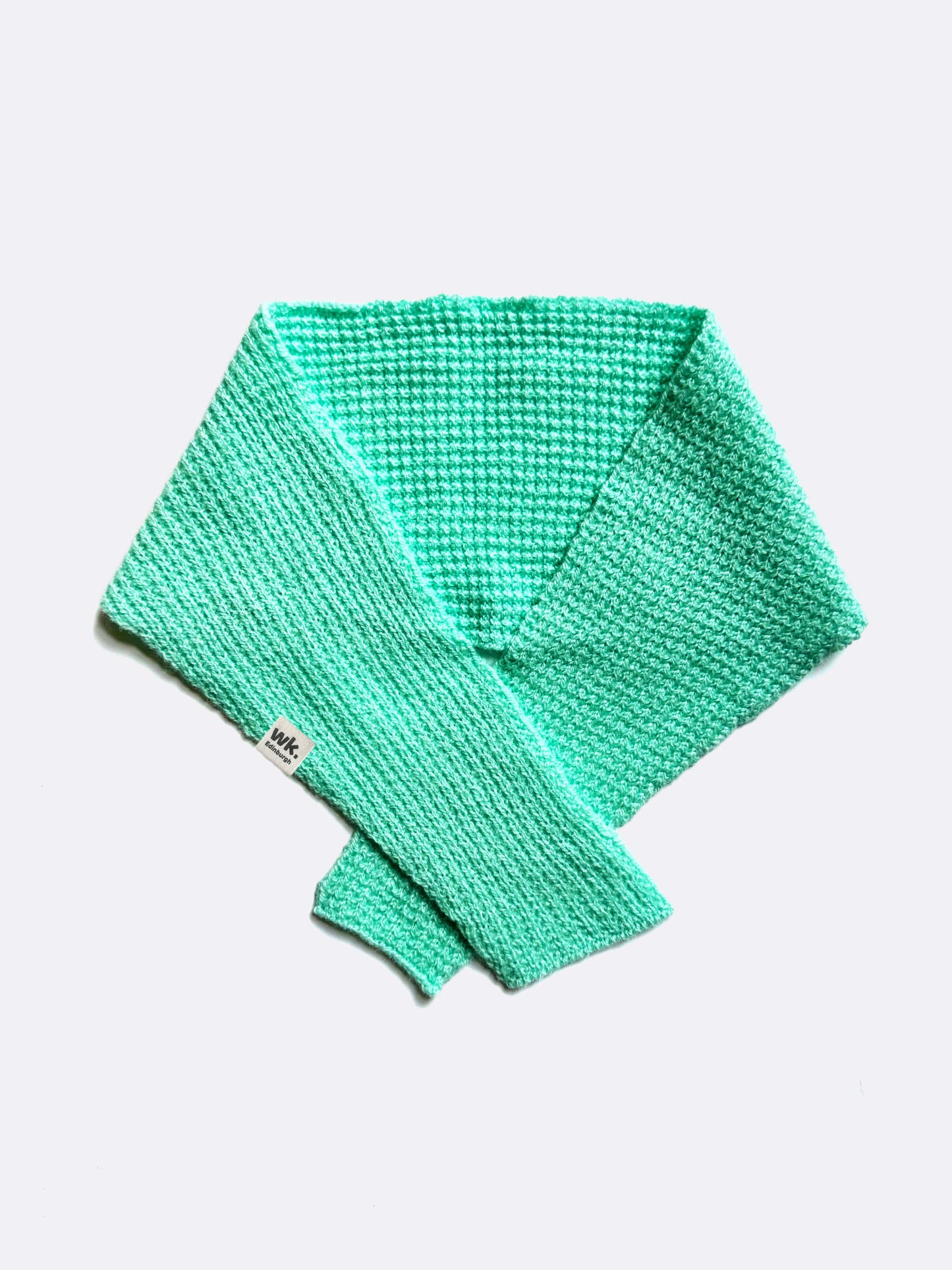 aqua green textured knitted merino wool Neckerchief scarf on a white background - woolkind