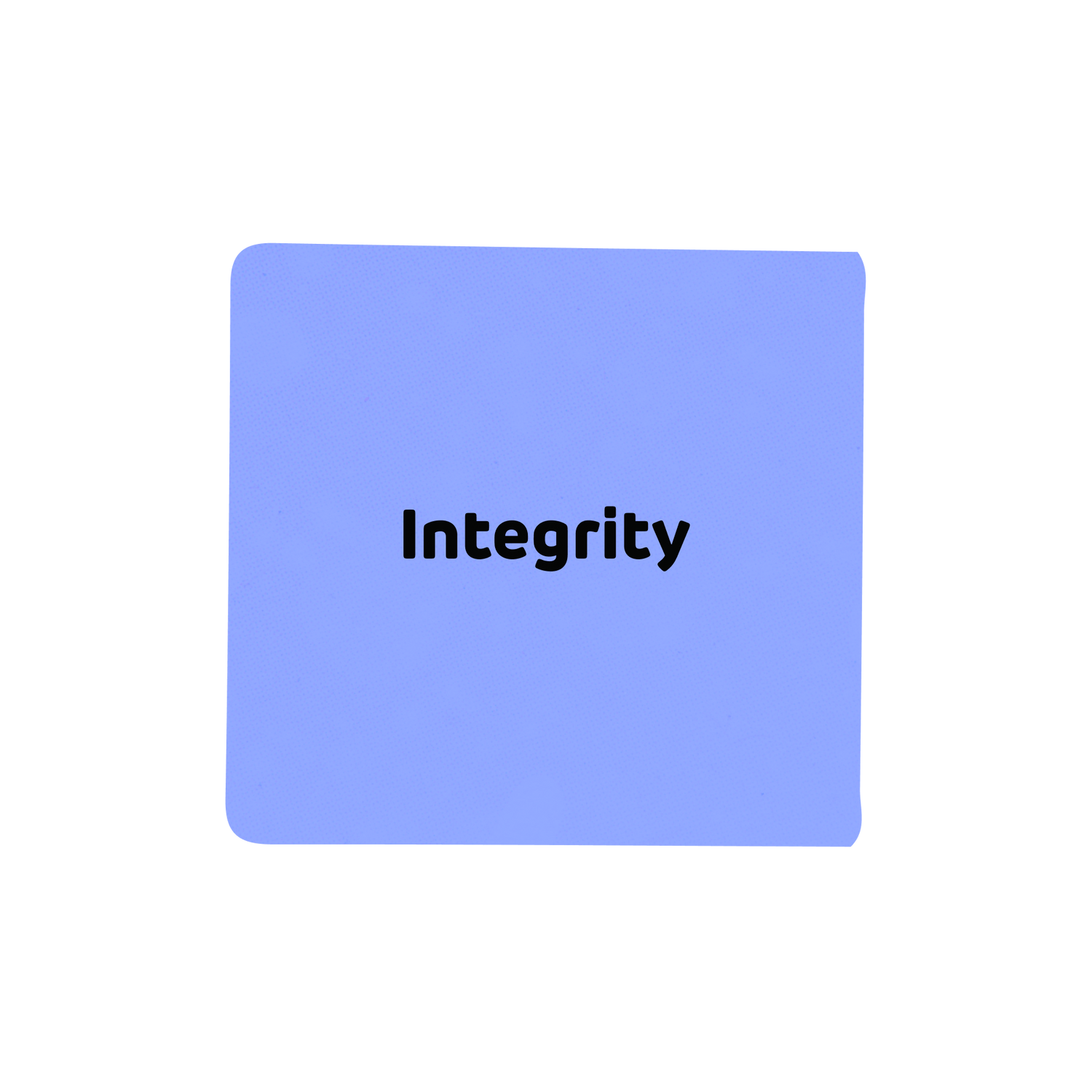 blue square with the word "integrity" written in the middle in black text