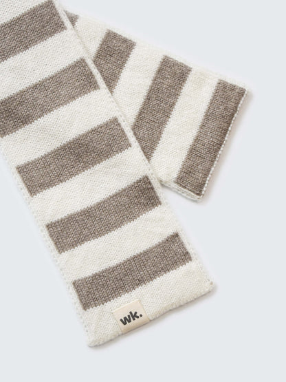 light brown and cream skinny narrow merino wool stripe scarf - Woolkind